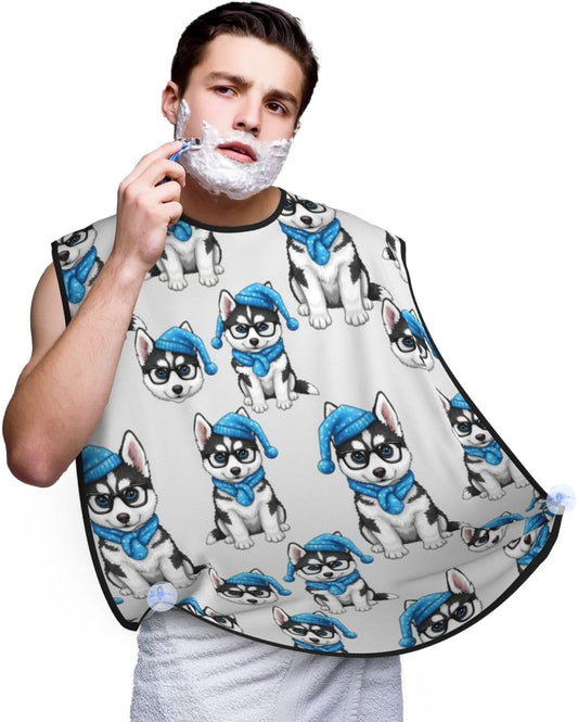 Men's Shaving Accessory Siberian Husky Puppy Dog, Waterproof Beard Apron with Hair Catcher & Suction Cups