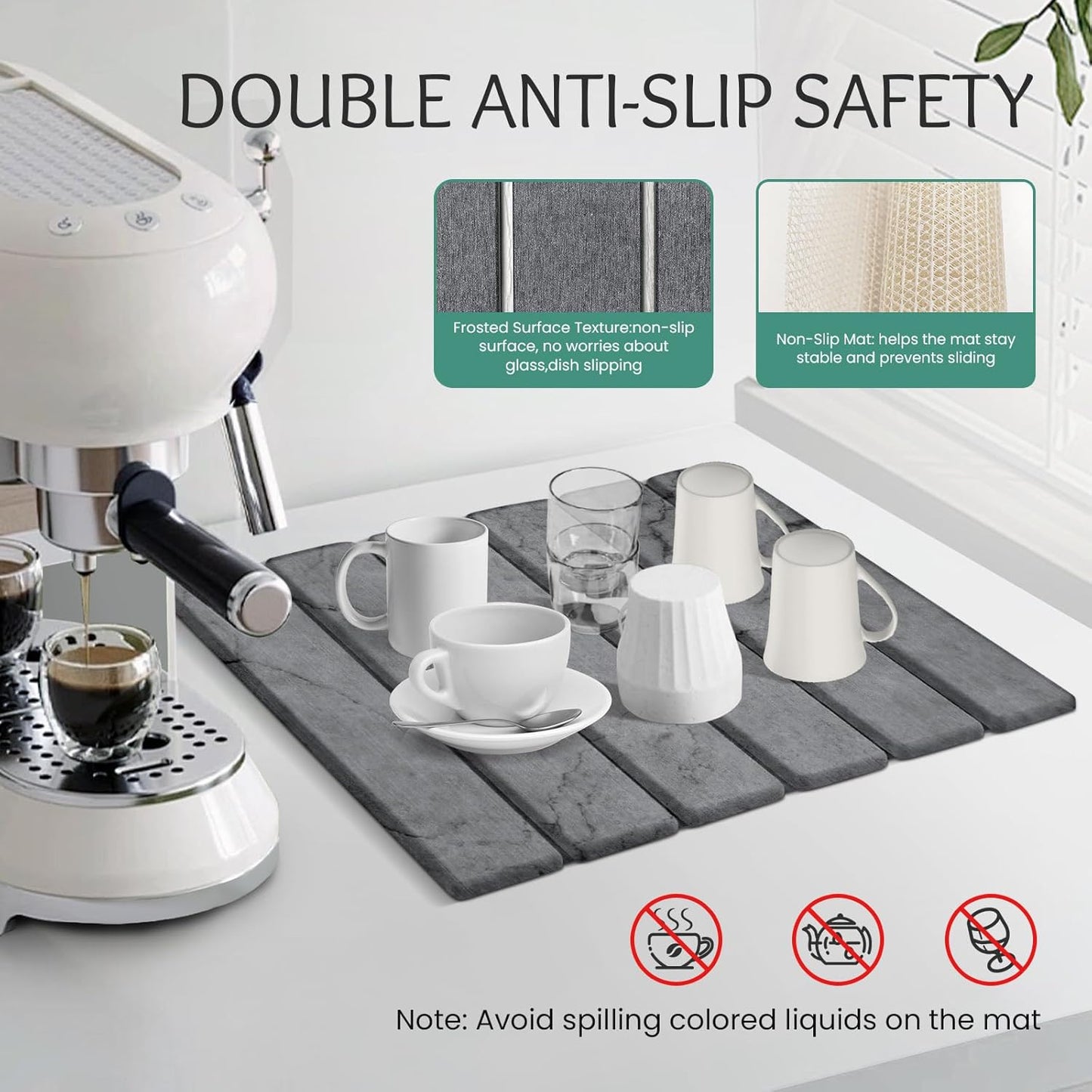 Stone Dish Drying Mat Collapsible Diatomaceous Earth Absorbent Mat Quick Dish Drying Pad Dish Rack Pad Match Any Counter to Multiple Usage for Kitchen,Bathroom