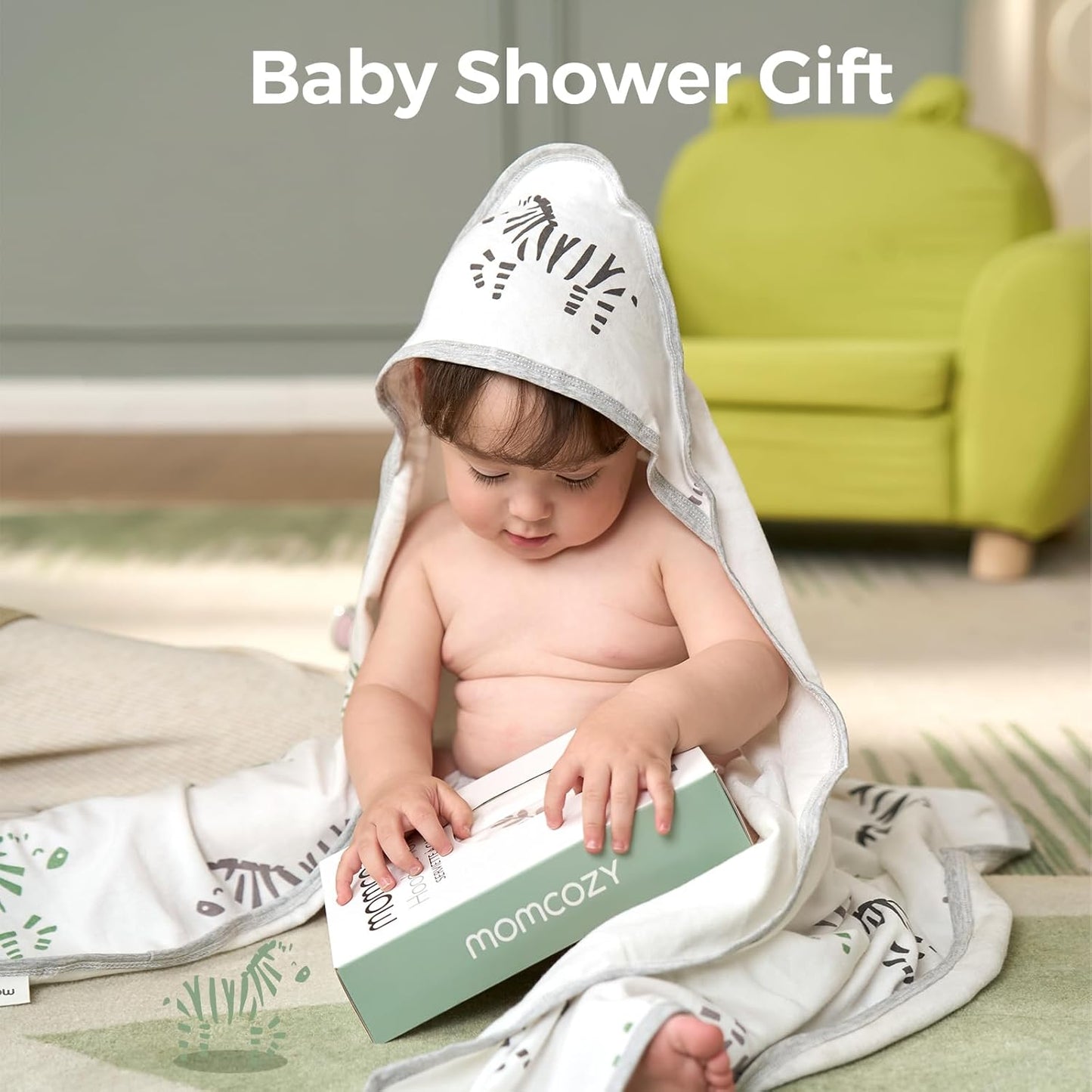 Momcozy Best Wishes Baby Towel with Hooded-Original Design Baby Towel Set -Soft & Absorbent- Shower Gifts or Bath Essential for Infant, Newborn, Toddler