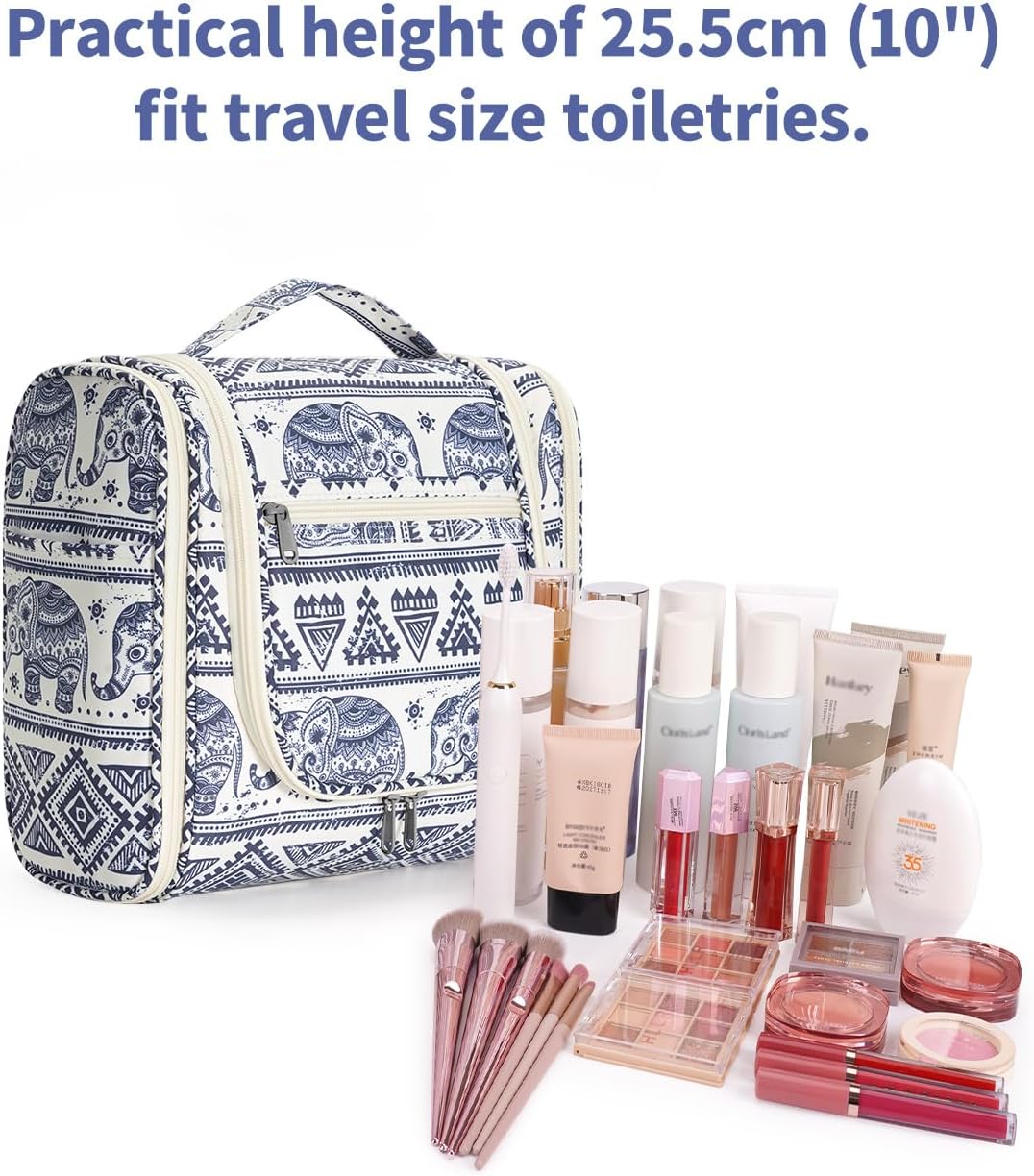 Narwey Hanging Toiletry Bag for Women Travel Makeup Bag Organizer Toiletries Bag for Cosmetics Essentials Accessories (Large, Elephant)
