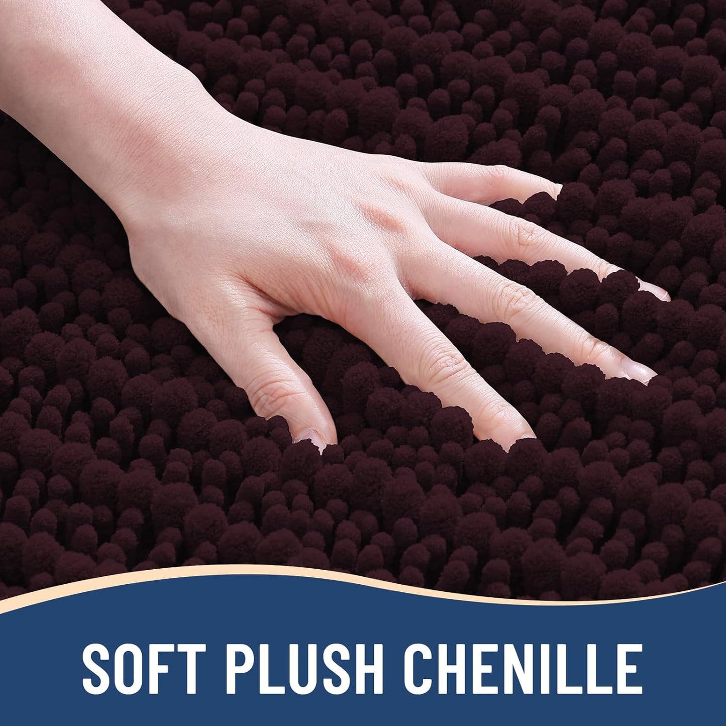 Arotive Luxury Chenille Bathroom Rug Mat, Extra Soft Thick Absorbent Shaggy Bath Rugs, Non-Slip Machine Wash Dry, Plush Bath Mats for Bathroom, Shower and Tub, 30x20, Black Cherry