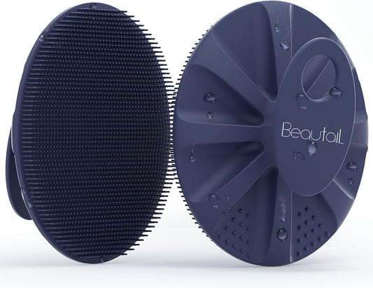 Silicone Body Scrubber Shower Bath Wash Brush Gentle Exfoliating Scrub Cleansing Loofah for Women Men Baby Sensitive Skin, Easy to Clean, Lather Nicely, More Hygienic, 1 Pack, Blue