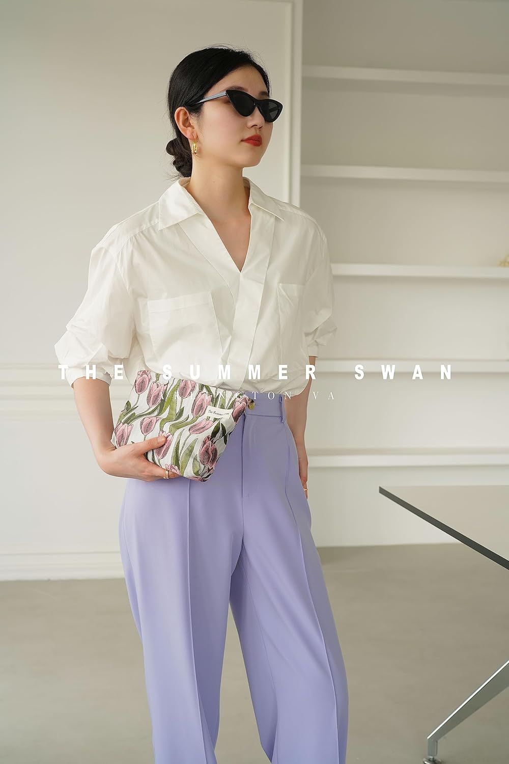 The Summer Swan | Large Aesthetic Makeup Bag Floral Mid-day Clutch Period Kit Hygiene Skincare Cute (Burgundy Tulip)