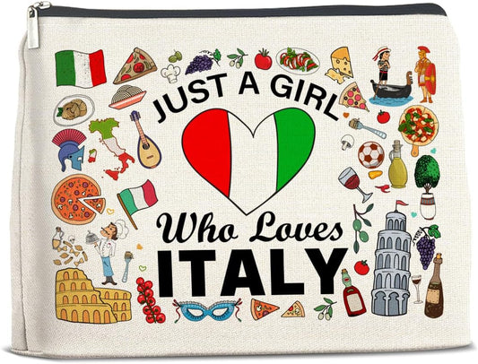 Italian Lover Makeup Bag Gifts for Women, Italy Travel Lover Gifts Italy Themed Gift Cosmetic Bag Zipper Makeup Pouch