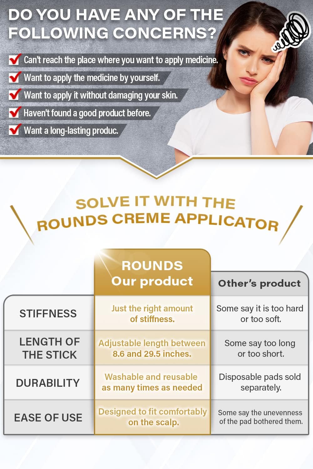 ROUNDS Cream Applicator for Back Telescopic Stick for Lotion Ointment Body Oil Medicine feet