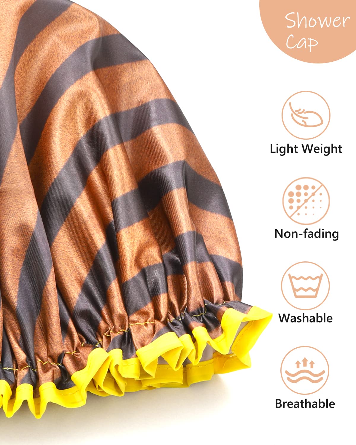 mikimini Large Shower Cap for Men and Women, 2 Pack Oversized Waterproof Shower Cap, Reusable, Washable, Golden Stripes Fashionable Shower Caps X-Large Pack of 2 Stripe