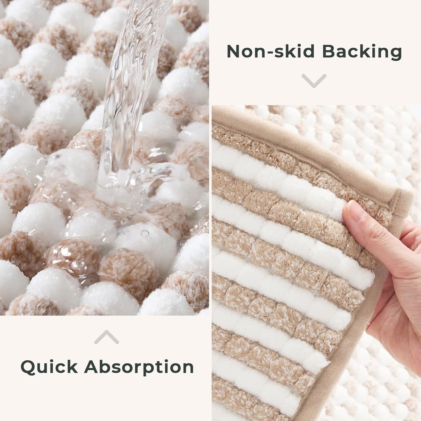 FRESHMINT Chunky Ombre Chenille Bathroom Rug 20"x32", Water Absorbent Soft Bath Rugs for Bathroom Floor, Thick Non Slip Bath Mat Washable Quick Dry Shower Mats, Beige and White