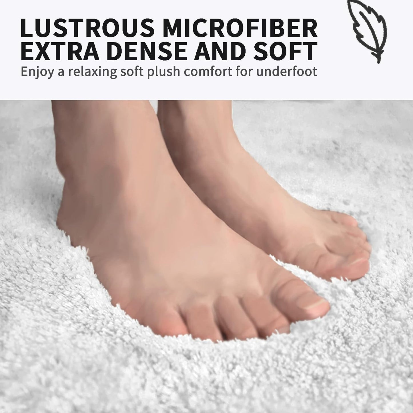 FIFU Bathroom Rugs 20" W x 32" L, Bath Mat for Bathroom, Bedroom, Laundry Room & Kitchen, Non-Slip Rubber Latex Backing, Extra Soft and Absorbent Microfiber Carpet, Machine Washable Rug, White