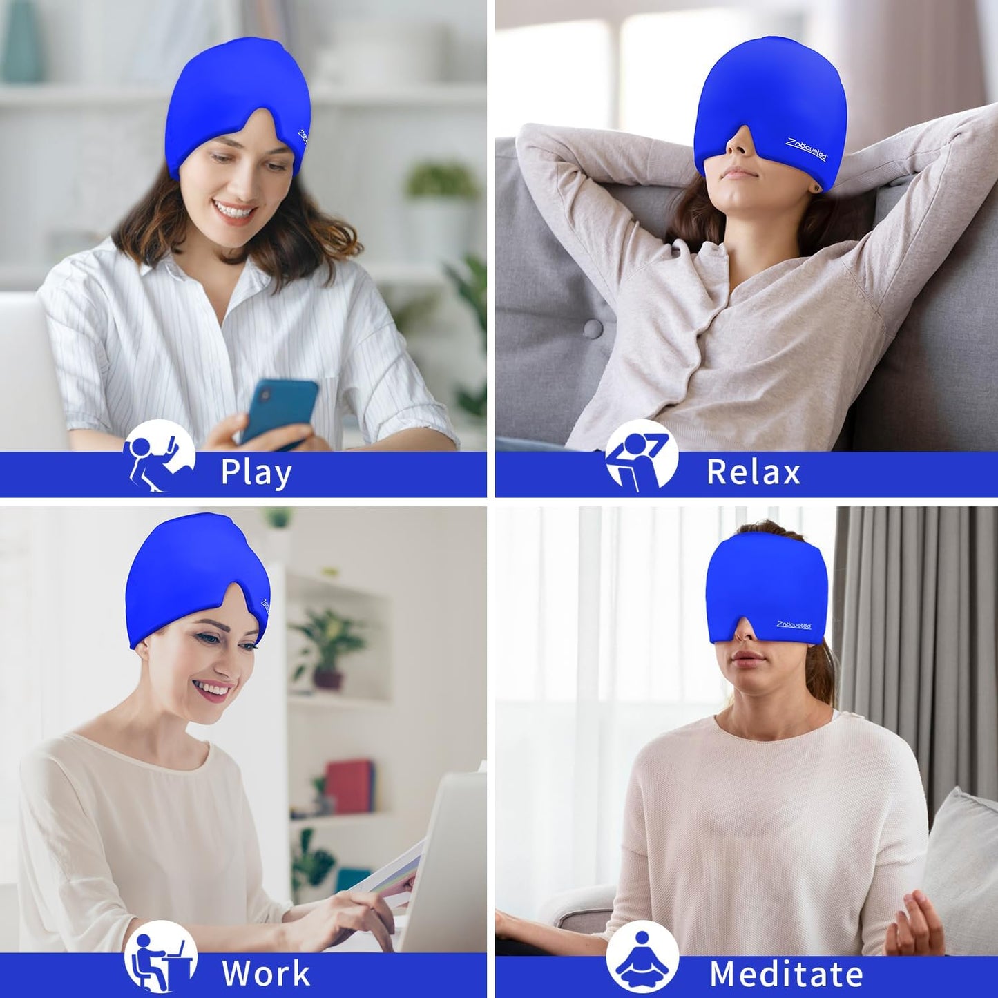 ZNÖCUETÖD Migraine Headache Relief Cap Hat Full Head ice Pack Wrap Cooling Gel Ice Beanie Cold Cap Hot/Cold Compress Therapy for Sinus, Stress, Tension, Hangover Headache Pain Relief, Men Women