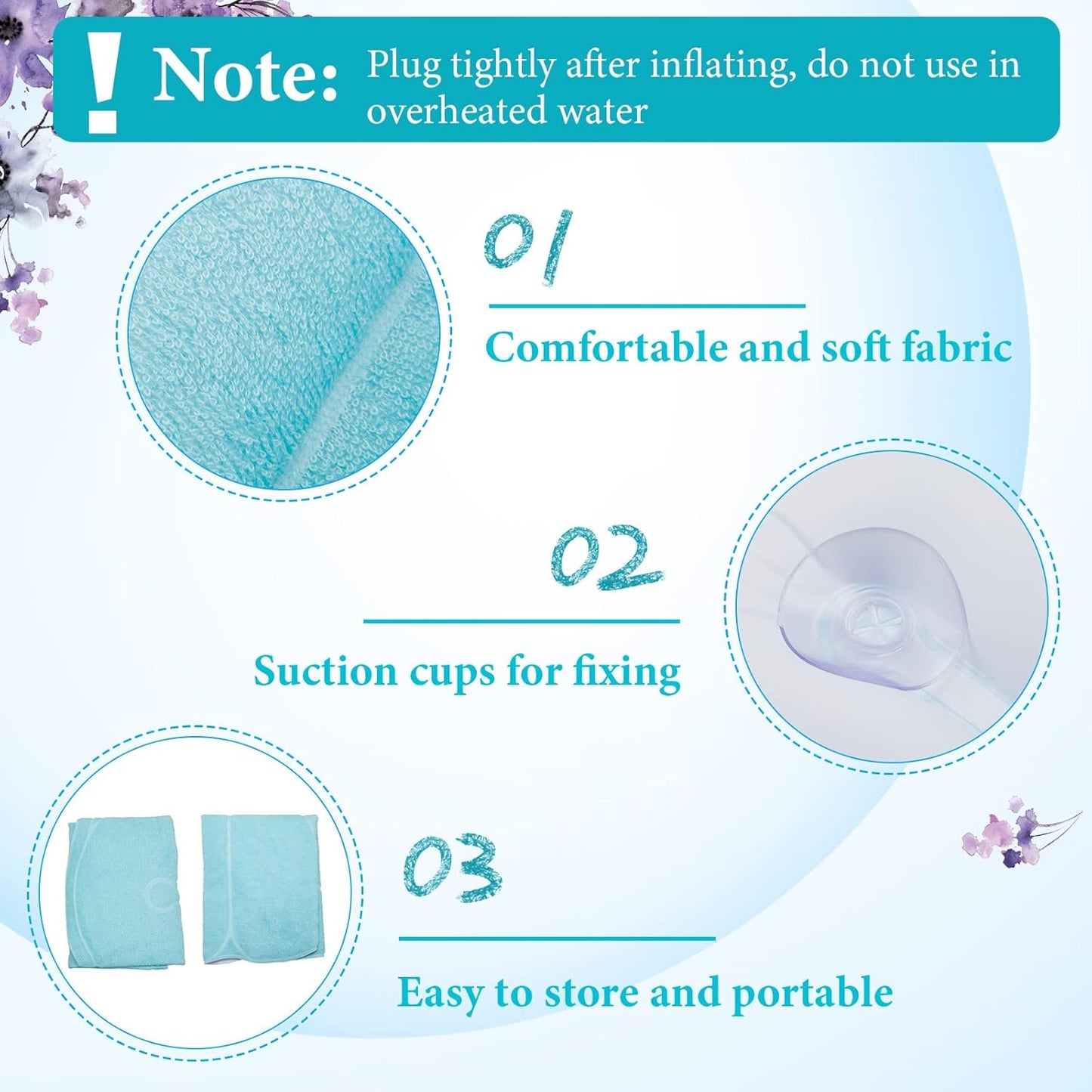 Jetec 2 Pcs Inflatable Bath Pillow with Suction Cup Bathtub Spa Pillow Neck Support Supplies Shell-Shaped Soft Inflatable Cushion Large Small Size Fits All Tub Pool Bath and Bathroom(Blue)