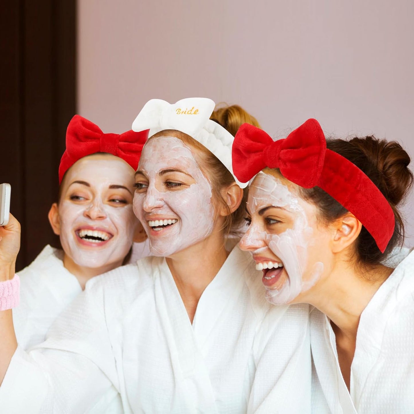 CIEHER Spa Headbands for Bachelorette Party Favors, 8 Pcs Red & White Spa Headbands for Bride & Bridesmaid, Bachelorette Gifts for Bride Skincare Makeup Hair Styling