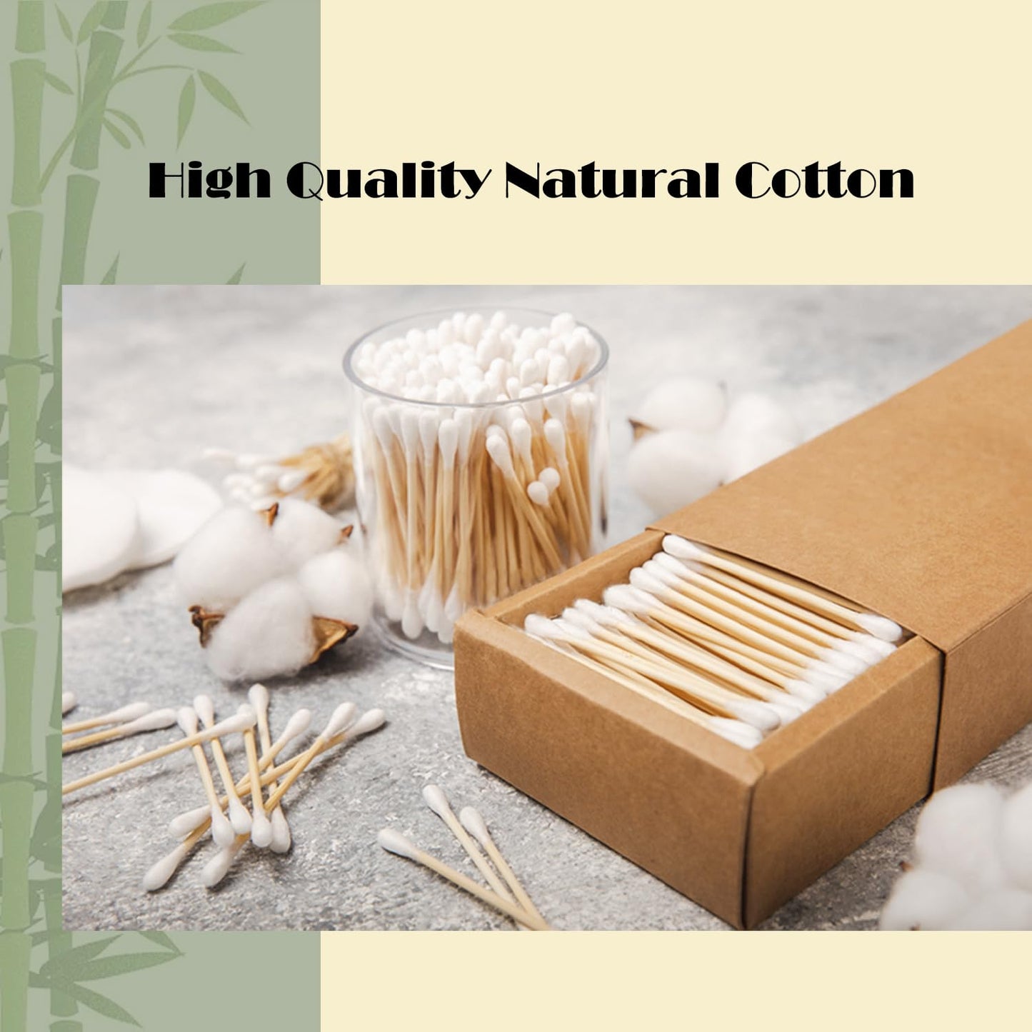 Natural Bamboo Cotton Swabs For Home & Beauty Care, Dual Round Tips,Eco-Friendly Paper Pack 500 Count