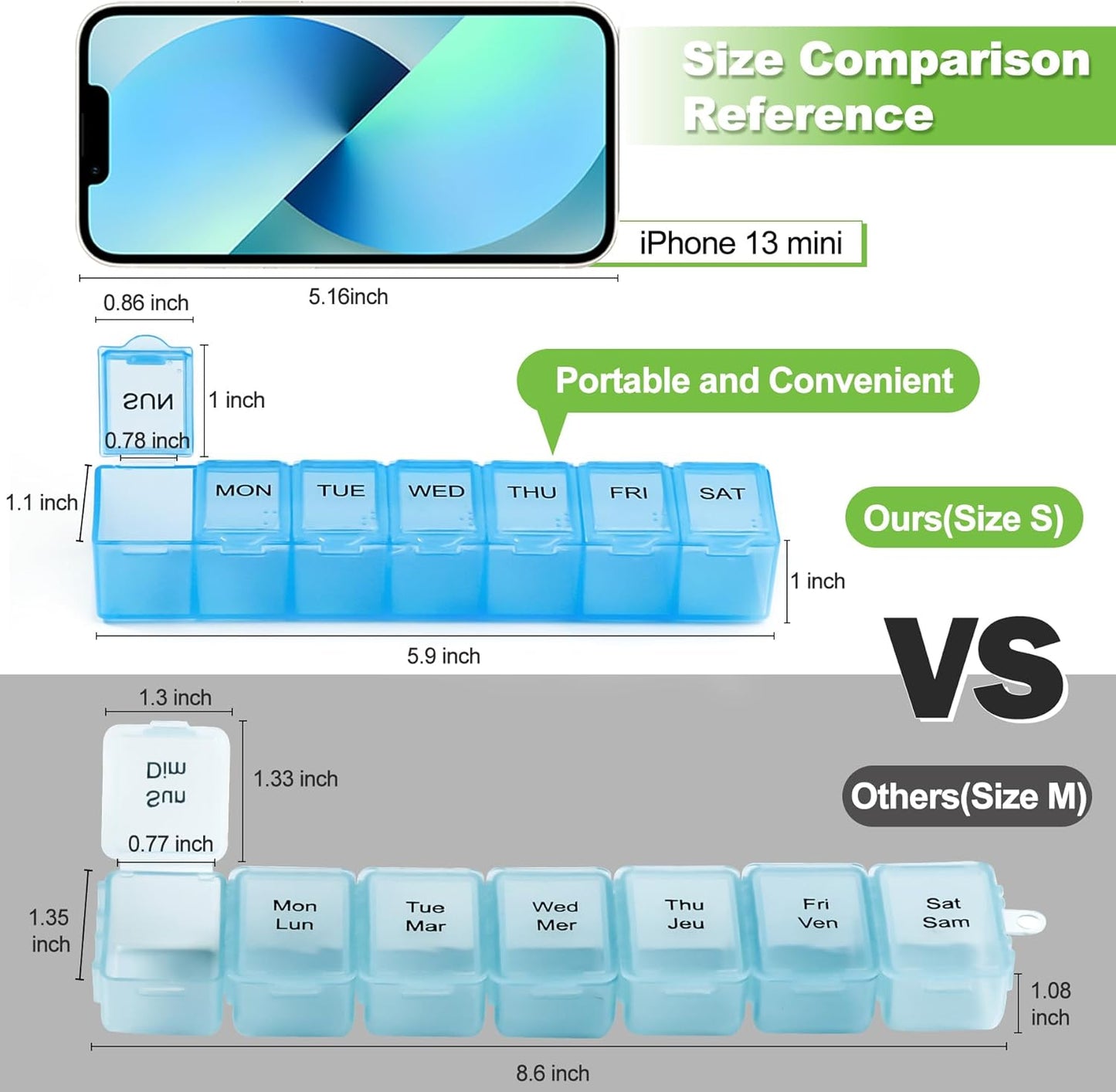 4 Pack Weekly Pill Organizer, 7 Days Pill Case Travel Daily Pill Box Portable Medicine Organizer and Planner with Compartment for Vitamins, Fish Oil, Supplements and Medication (4 Colors)