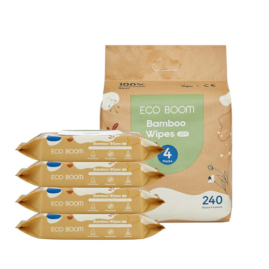 ECO BOOM Bamboo Viscose Wipes | Non-Toxic, Organic & Biodegradable Baby Wipes | Unscented, Hypoallergenic, Vegan for Sensitive Skin, 240 Count