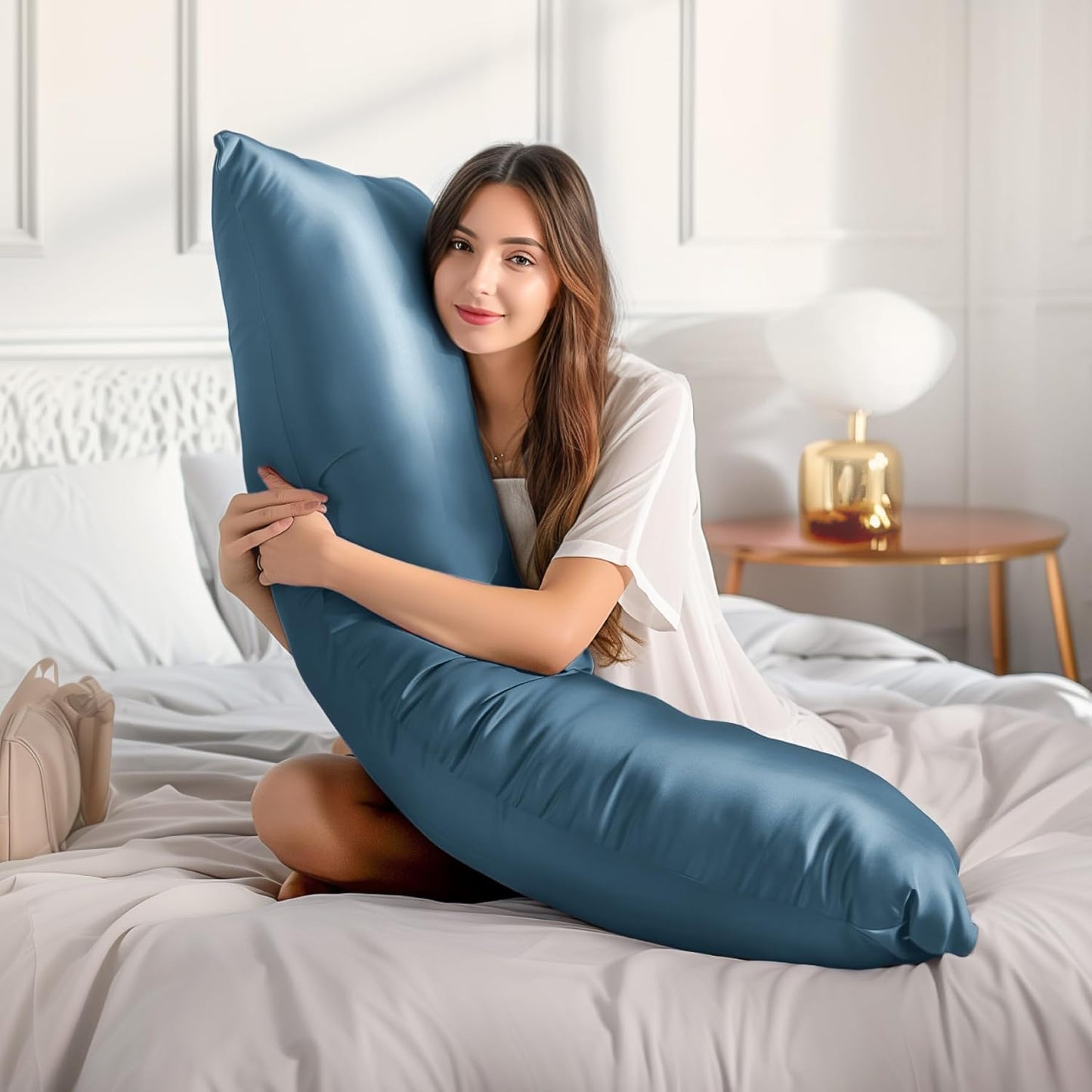 BEDELITE Satin Body Pillow Cover 2 Pack, Super Soft and Cooling Body Pillow Pillowcase for Hair and Skin, Breathable Silky Full Long Pillowcase Cover(20"x54", Bluesteel)