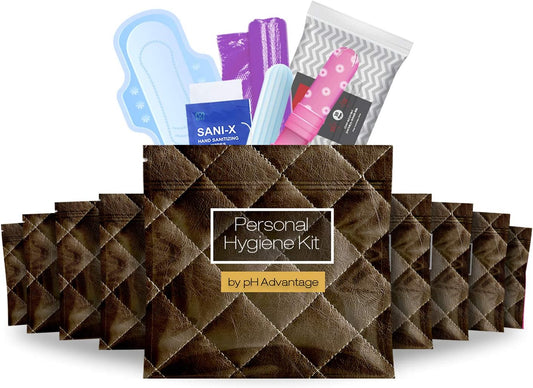 Menstrual Kit All-in-One 10 Pack | Convenience on The Go | Period Kit Pack for Travelling, Tweens & Teenagers or just When You’re Out | Individually Wrapped Feminine Hygiene Product (Brown Leather)