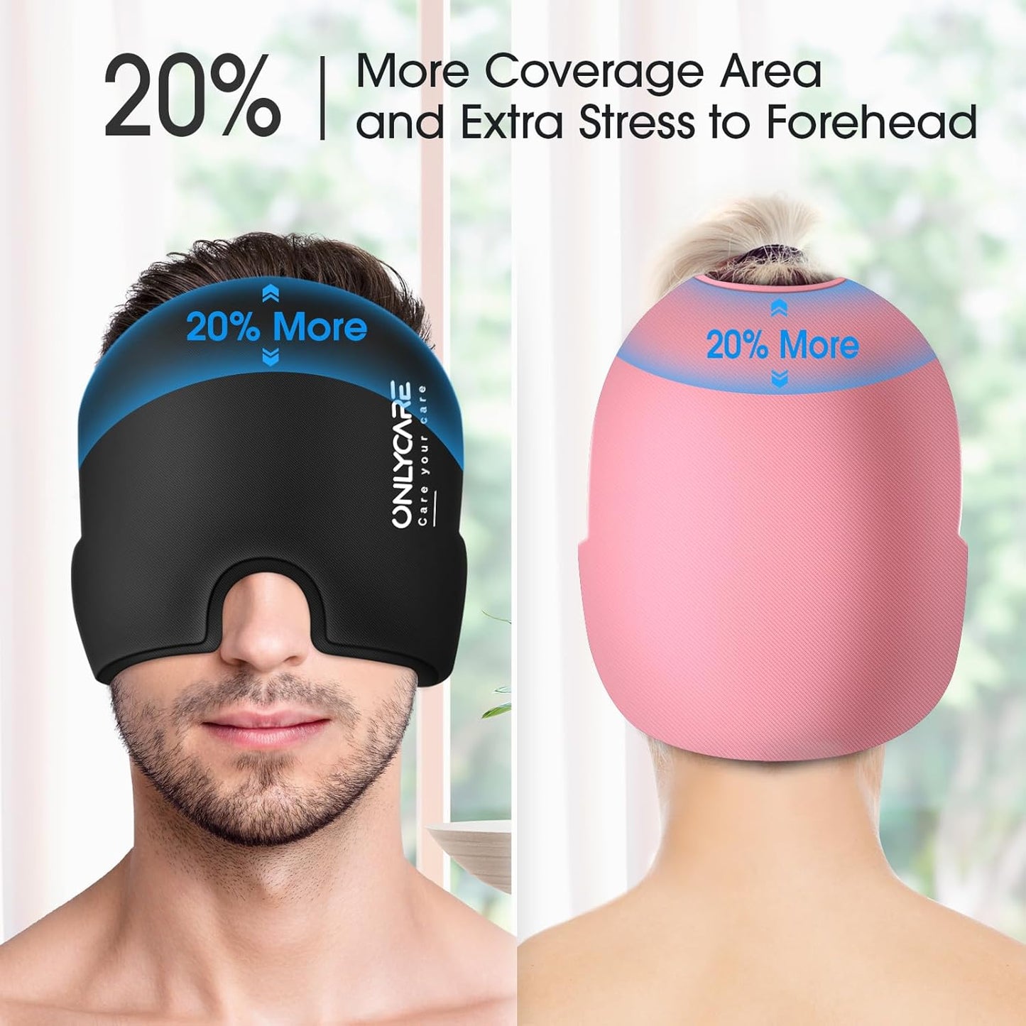 ONLYCARE Migraine Relief Cap,Soothing Migraine Mask,Upgraded Odorless Gel Ice Head Wrap, Hot and Cold Therapy, FSA or HSA Eligible Headache Ice Pack for Tension and Stress(Black & Pink)