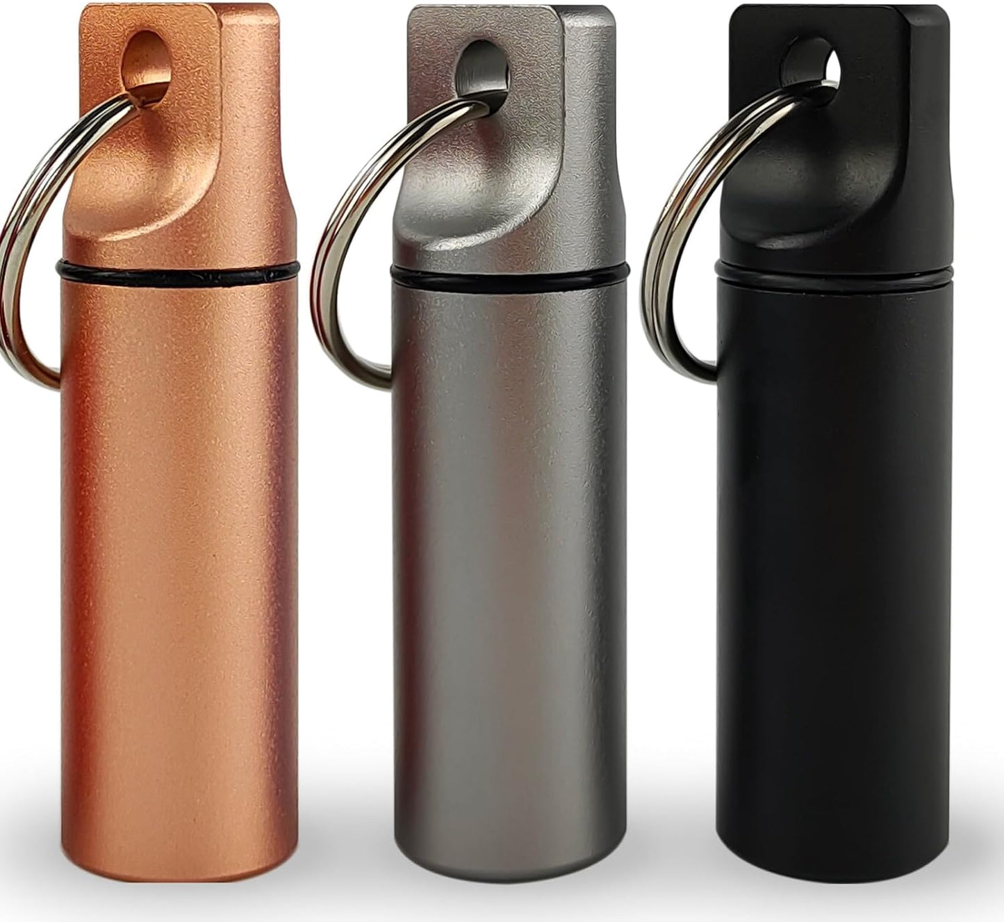 Small Pill Organizer Box Waterproof Keychain Pill Holder Portable Travel Pill Container Metal Case with Keyring for Outdoor Camping Travel