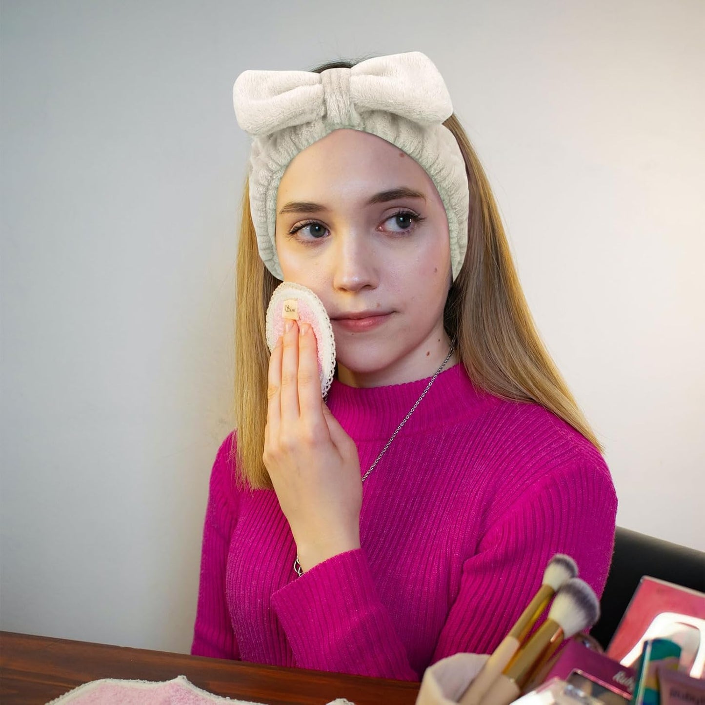 Ondder Spa Terry Cloth Headbands - 8 Pcs Cute Makeup Bow Headbands for Women, Skincare and Face Washing