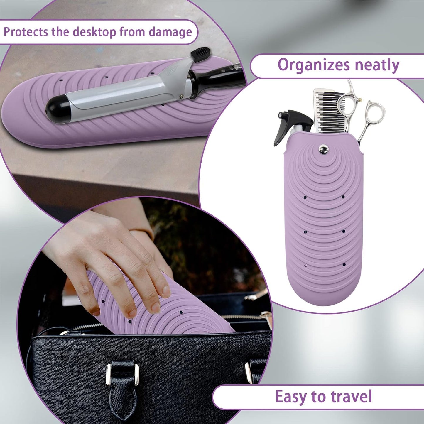 Heat Resistant Silicone Mat Pouch for Hair Styling Tools, Curling and Flat Irons Non-Slip Travel Cover, Small Portable Straightener Pad for Curler Wands Storage, Hot Waver (Purple)