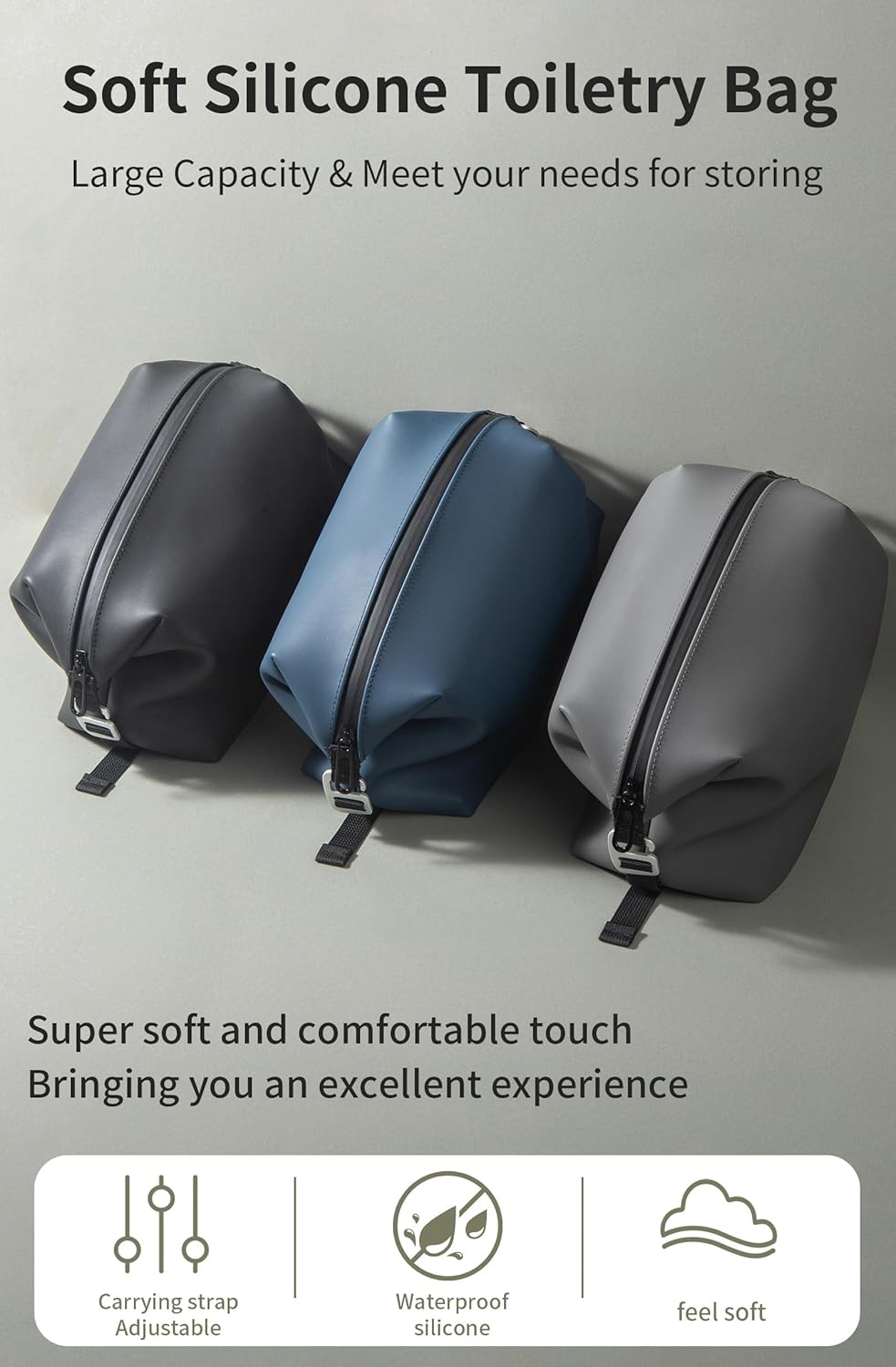 6"x 11" 6L Large Silicone Toiletry Bag,Waterproof Leakproof Foldable Travel Organizer,Dopp Kit Alternative for Men & Women,Navy Bule