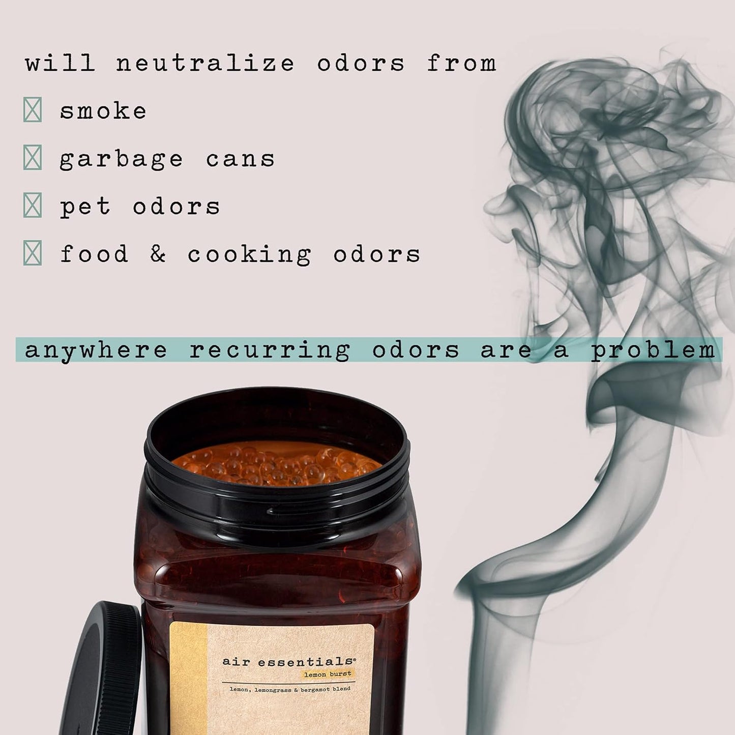 Air Essentials Air Freshener & Odor Neutralizer Gel Bead 48 oz Refill – Odor Eliminator - Made with Pure Essential Oils – Lemon Burst Scent