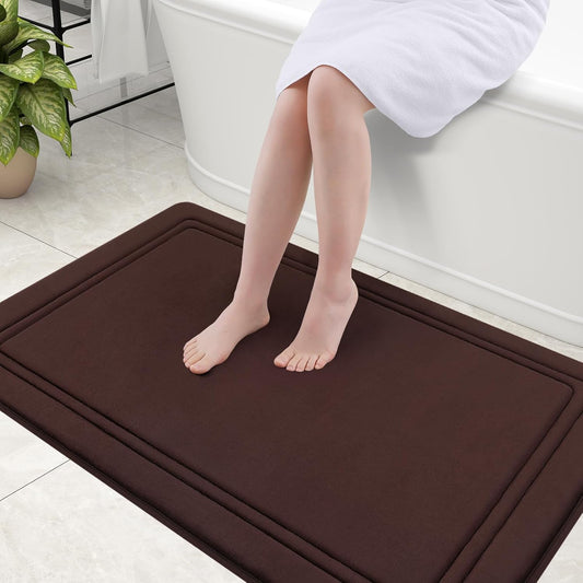 Grandaily Memory Foam Bath Mat Rug 47x32, Ultra Soft, Non-Slip and Absorbent Bathroom Rugs, Machine Wash Dry, Comfortable Bath Carpet for Bathroom Floor, Tub and Shower, Brown