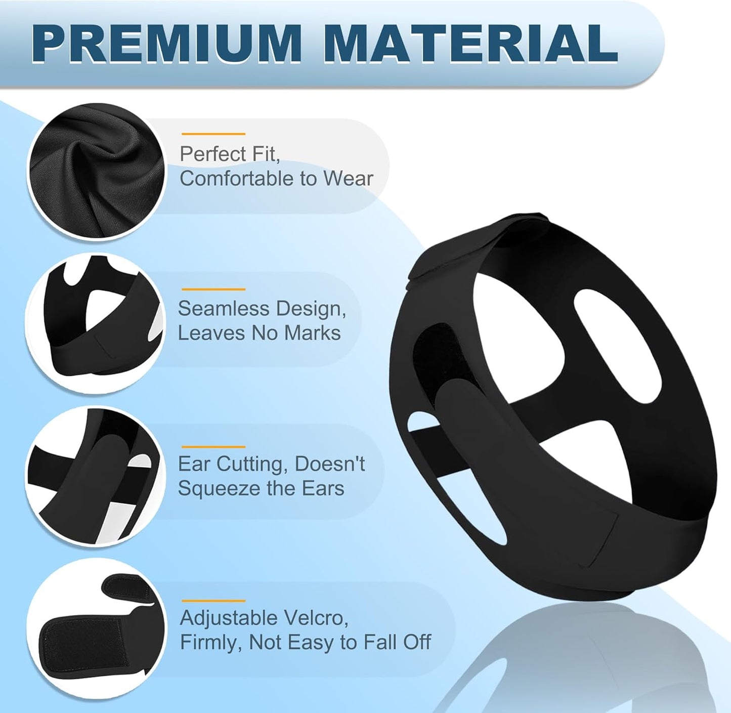 Chin Strap for Sleeping, Adjustable Chin Strap for Snoring, Anti Snoring Devices Breathable and Reusable, Comfortable Stop Snoring Solution, Anti Snore Chin Strap for Men and Women (Black)