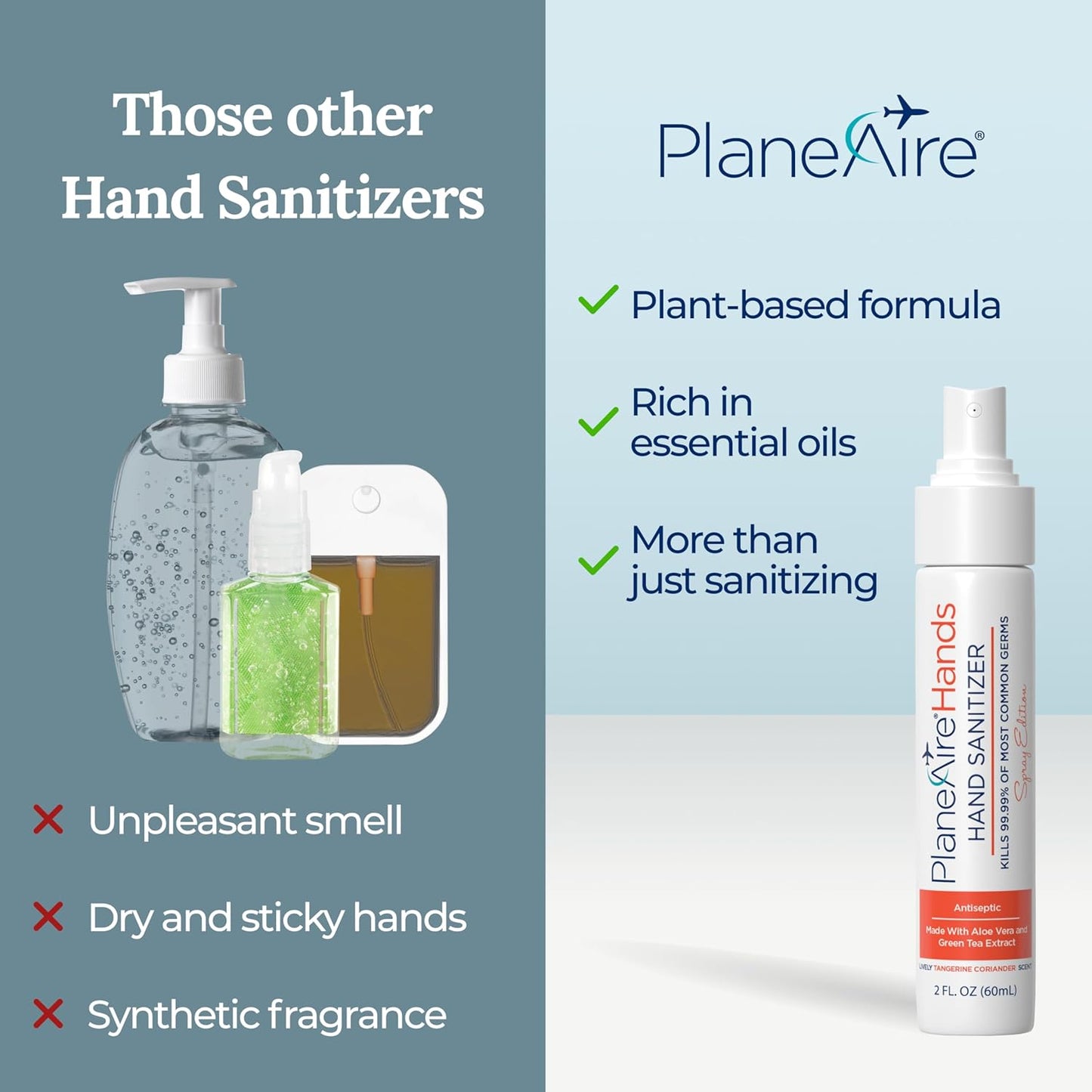 Tangerine Coriander Spray Hand Sanitizer | Travel Size | Hydrate & Cleanse | Made with Aloe Vera & Essential Oils | Green Tea Extract | Scented Travel Hand Sanitizer | Hand Sanitizer Spray | 6-Pack