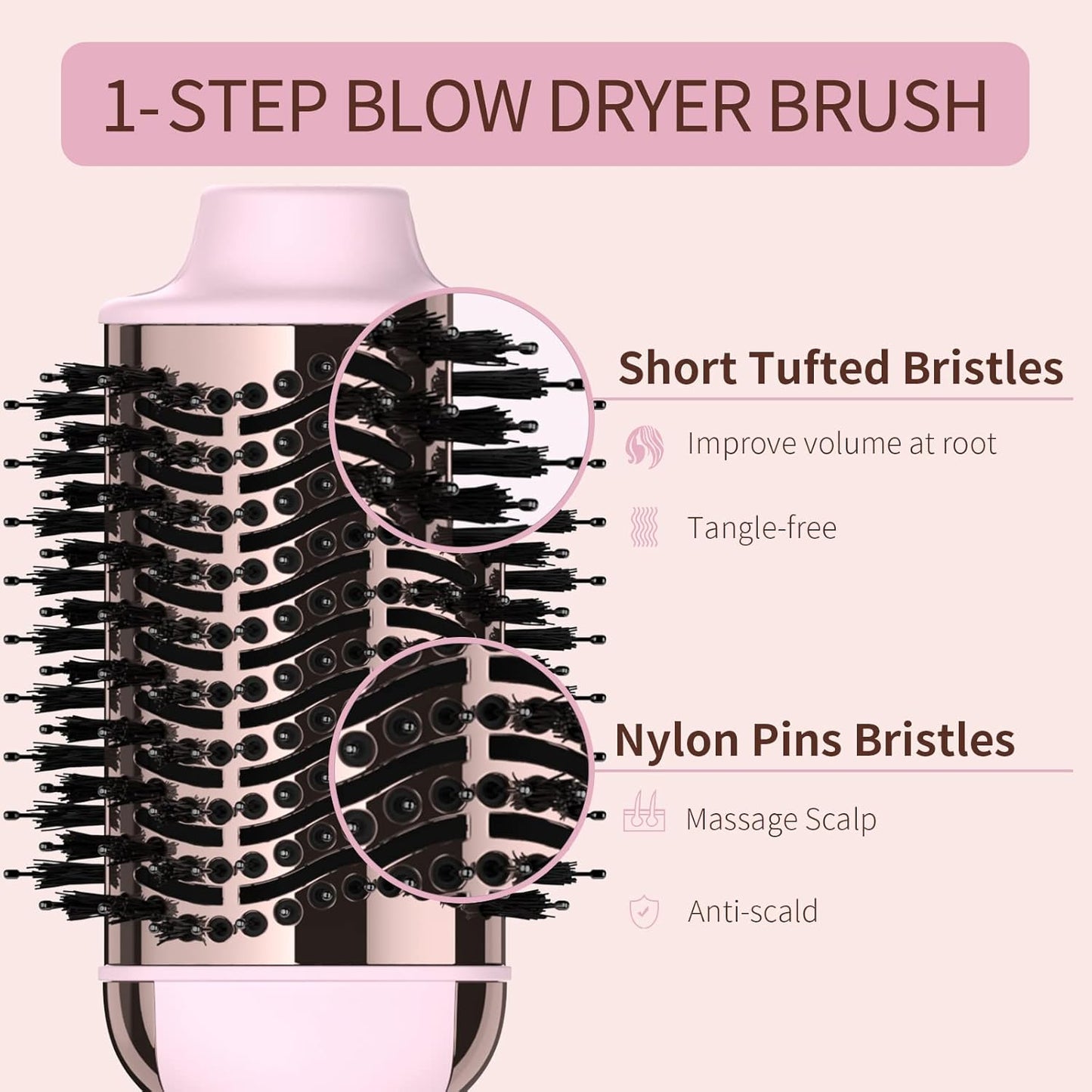 Hair Dryer Brush Blow Dryer in One, Upgraded 4 in 1 Hair Dryer and Styler Volumizer with Negative Ion Anti-frizz Ceramic Titanium Barrel Hot Air Hair Straightener Brush