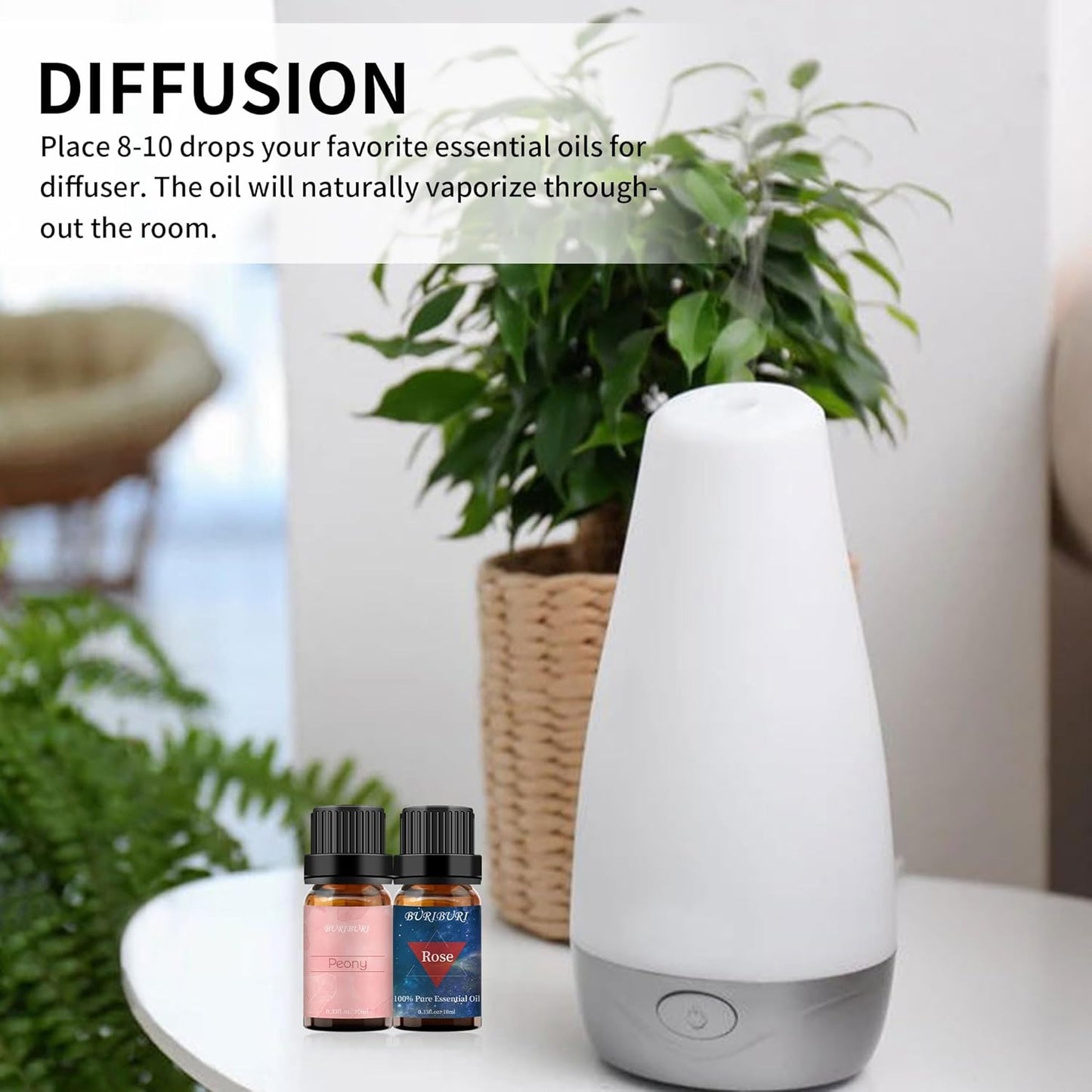 BURIBURI Rose Oil and Peony Essential Oil Set 2 Pack, 100% Pure Diffuser Rose Essential Oil 10ml for Massage, Soap Making