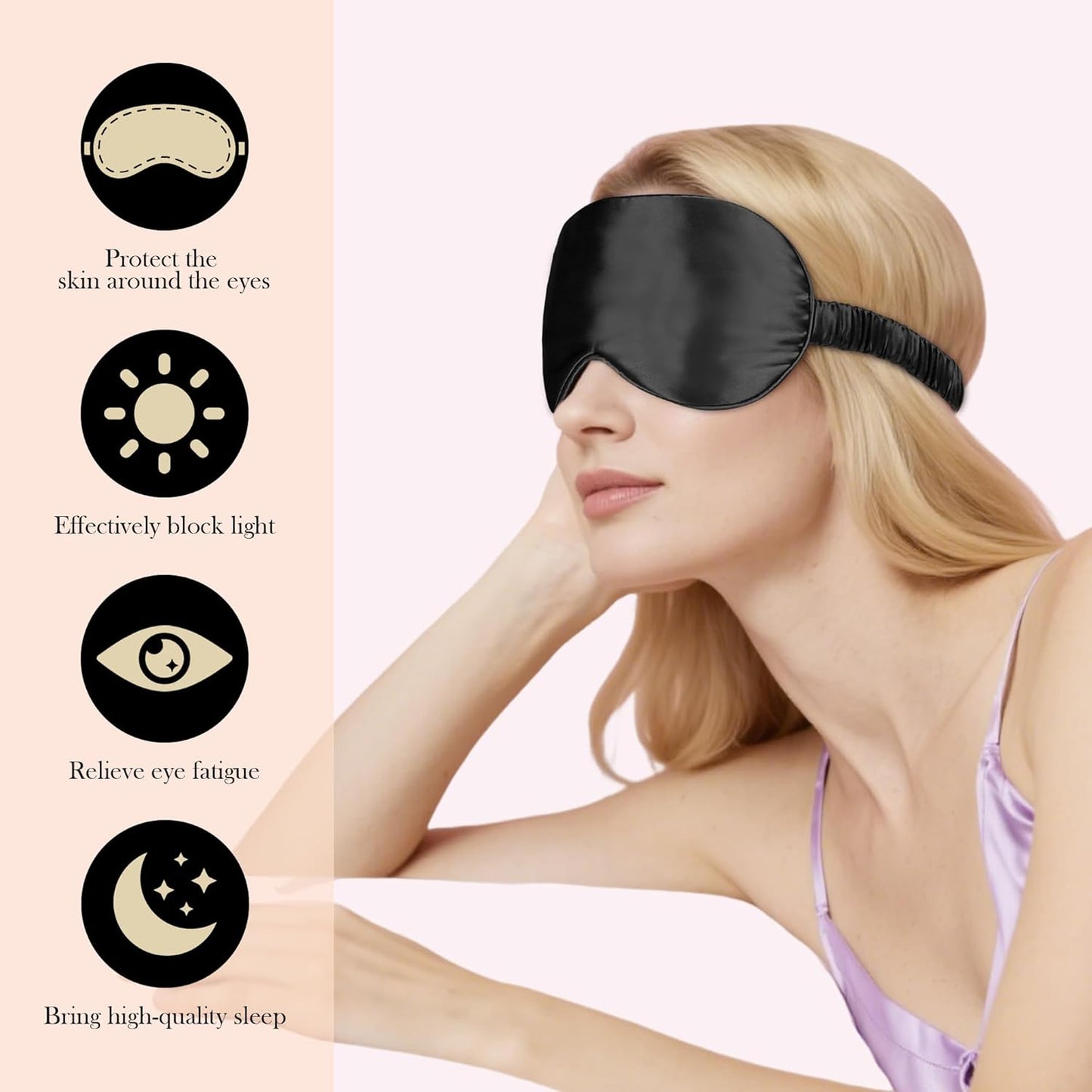 SilkDream 100% Mulberry Silk Sleep Mask Eye Mask for Sleeping 22 Momme Nature 6A Real Silk Gifts for Women&Men Black