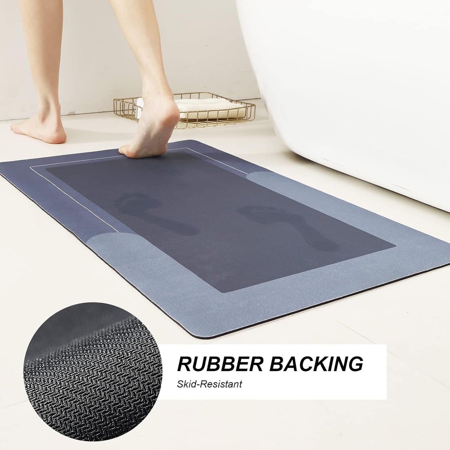 HelloTree 3PCS Bath Mat Rug Rubber Non Slip Quick Dry Rug Sets Super Absorbent Thin Bathroom Rugs Fit Under Door Blue Washable Bathroom Floor Mats for in Front of Bathtub, Shower Room, Sink