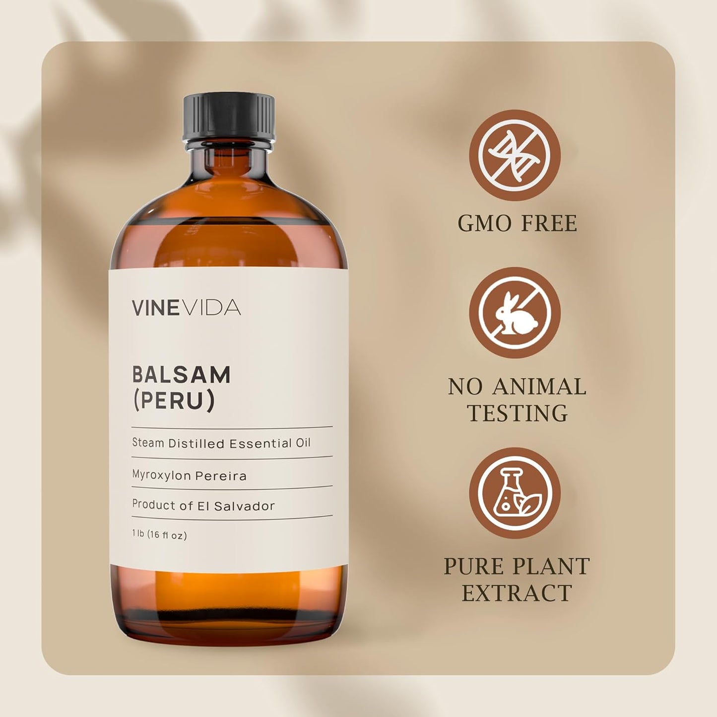 VINEVIDA Balsam Peru Essential Oil 16 oz - Undiluted for Candle Making and Soap Making - DIY Candle Scents - Safe for Skin