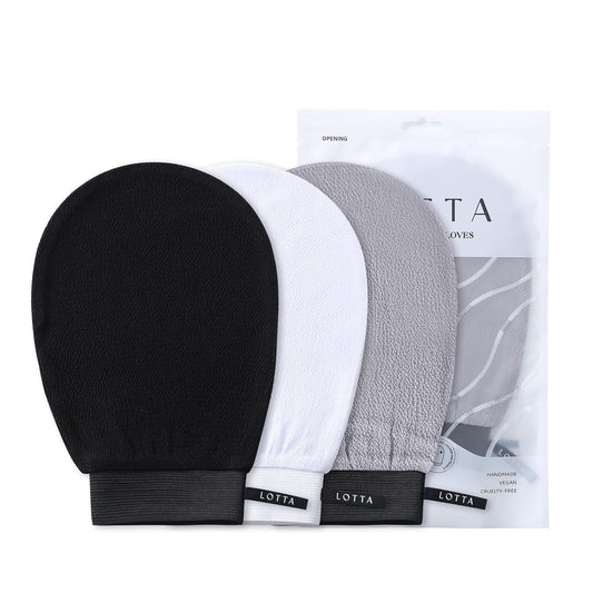 LOTTA Exfoliating Gloves for Dead Skin Removal & Skin Cell Renewal, Vegan Viscose Body Scrubber Mitt for Self-Tanning & Keratosis Pilaris, Kessa Korean Washcloth for Bath
