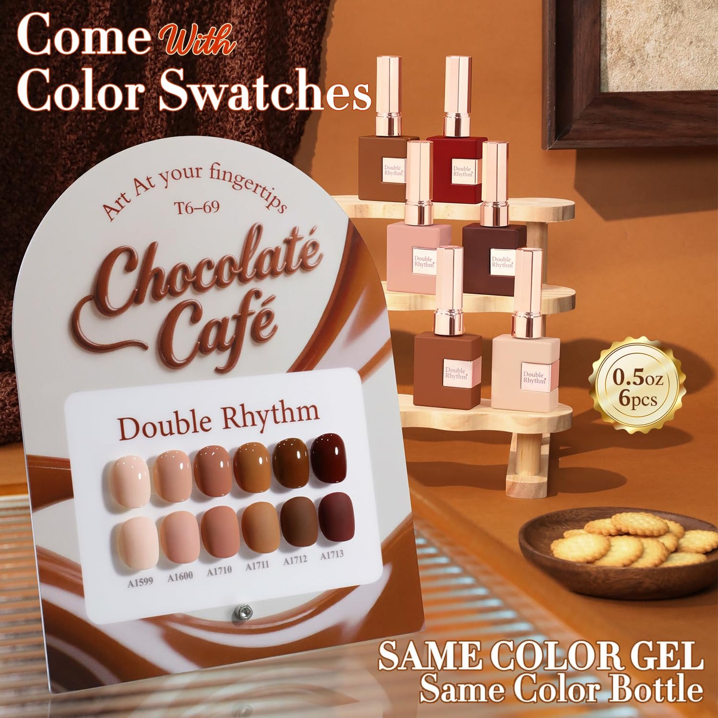 Double Rhythm 6 Pcs 15 ML Gel Polish Set Same Color Same Bottle Soak Off Gel Polish Kit Nail Art Manicure Salon DIY at Home for Women (Burgundy Cherry Brown Coffee -T6-69)