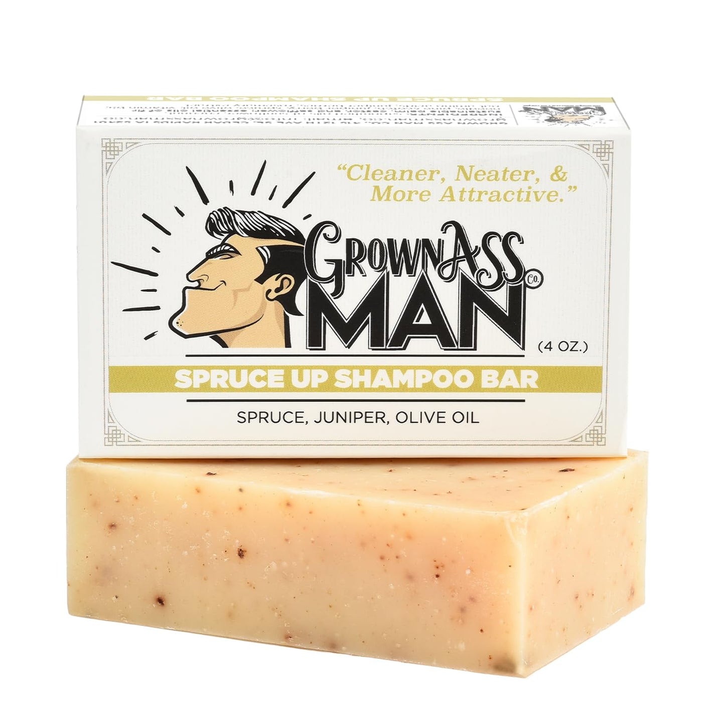 Grown Ass Man Co. - Solid Shampoo Bar Rich Lather 3 in 1: Hair, Beard & Body Wash - Plastic Free & Eco-Friendly, Natural & Organic for All Hair Types, 4oz Bar (Spruce Up, Single)