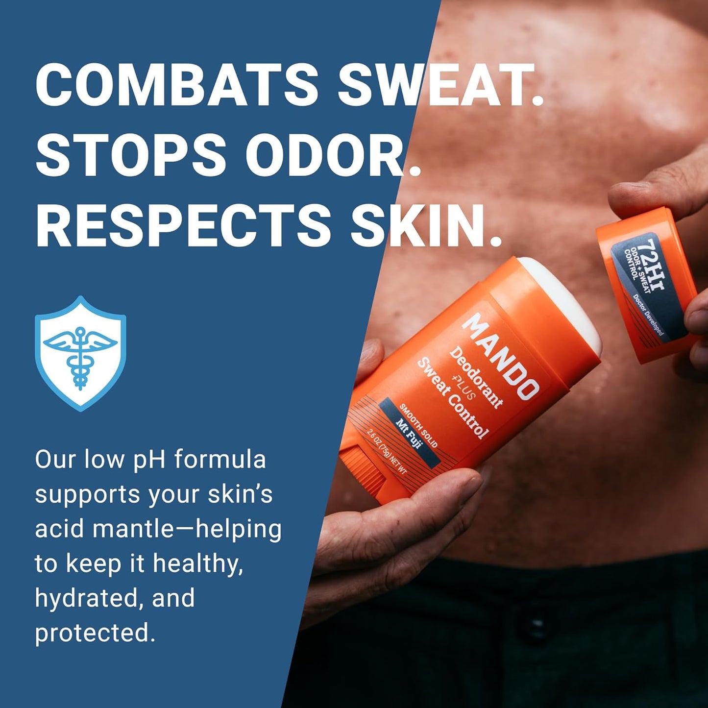 Mando Antiperspirant Deodorant Sweat and Odor Control for Men – Extra Strength Smooth Solid Stick – 72 Hour Performance – Baking Soda Free, Skin Safe – 2.6 oz – Mt Fuji – Pack of 2