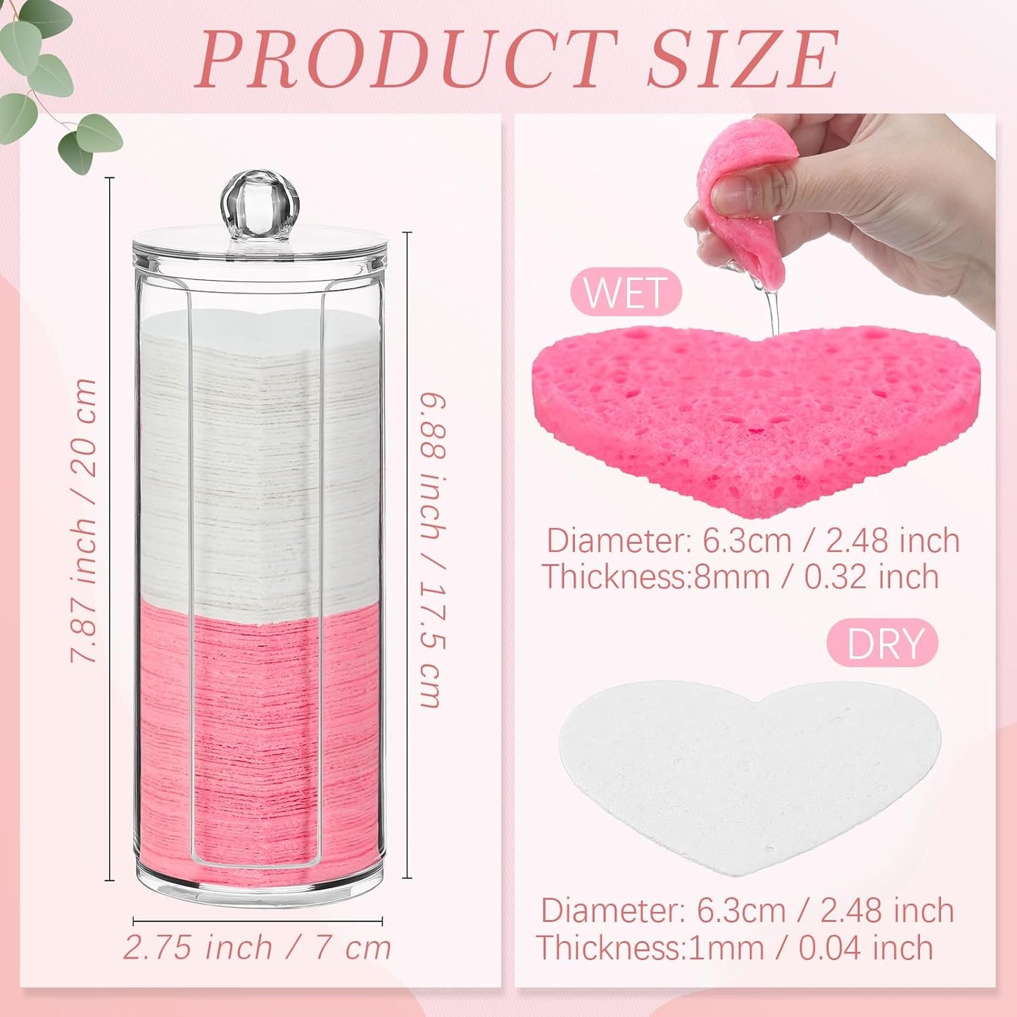 Sieral 120 Pcs Compressed Facial Sponges with Container Disposable Face Sponge Pads for Washing Face Cleansing Exfoliating Esthetician Makeup Removal(Heart,White, Pink)