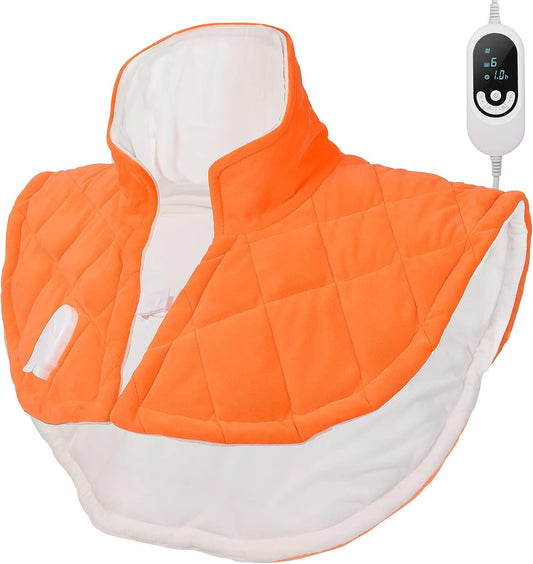Electric Heating Pad for Neck and Shoulders, Weighted Neck Heating Pad for Pain Relief, 6 Heat Settings Far Infrared Heated Pad with Auto Off (Orange XXL)