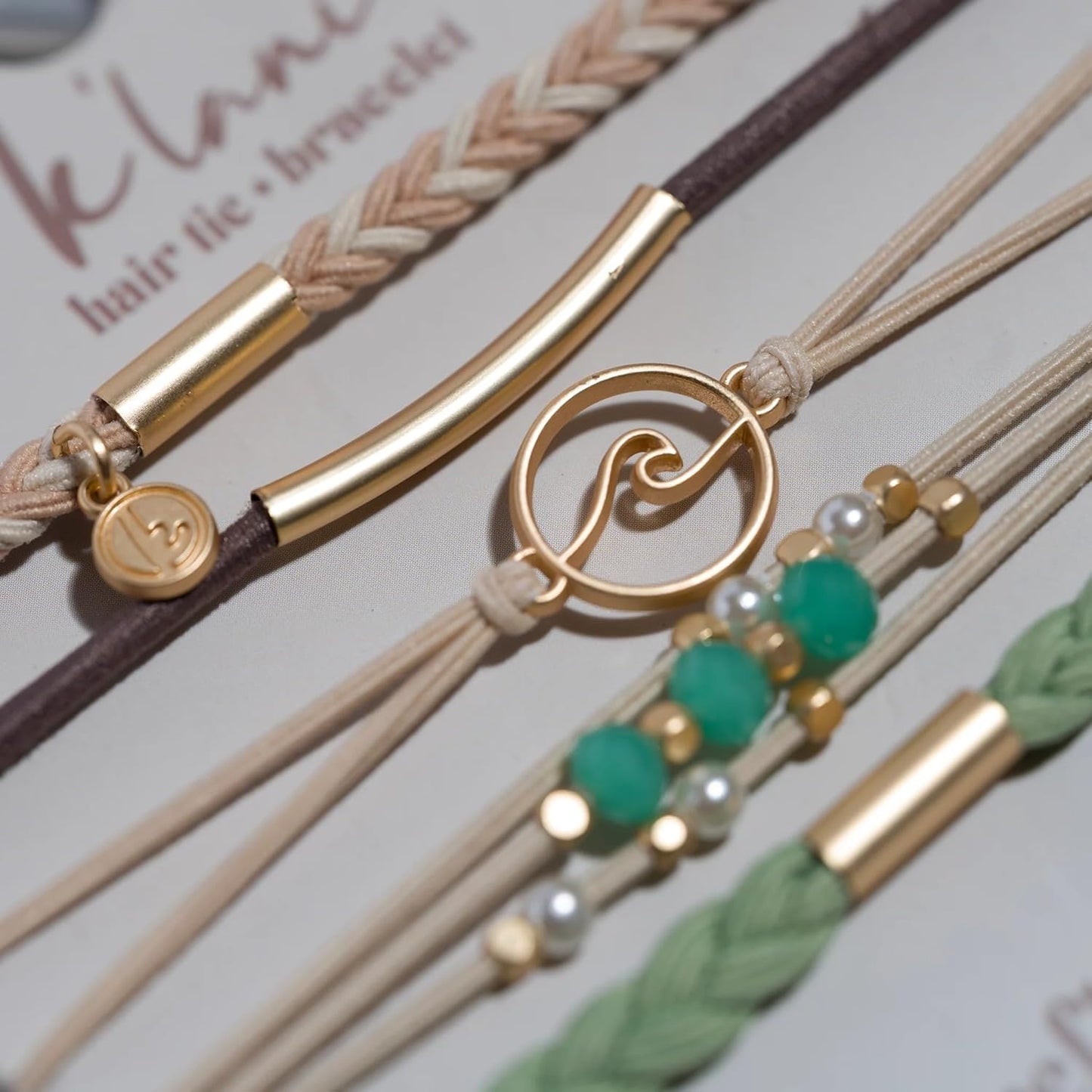 K'lani Reflect Bracelets for Women – Elastic Bracelets and Boho Hair Ties – Cute Hair Ties for Women and Hair Tie Accessories – Stylish Bracelets Boho Style for Hair and Wrist – Set of 5 (Large)