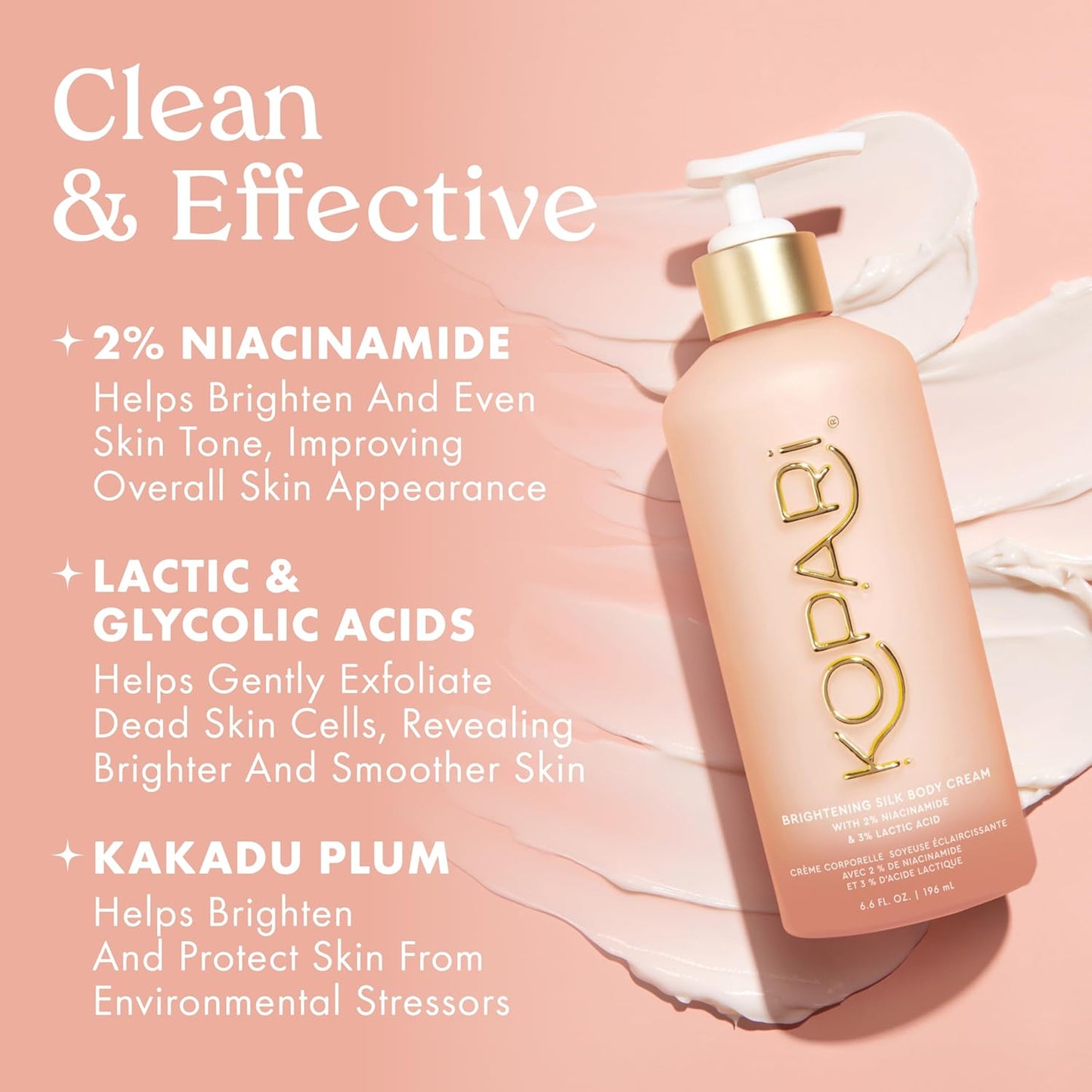 Kopari Brightening Silk Body Cream with 2% Niacinamide, AHAs & Kakadu Plum – Hydrating Body Lotion for Radiant, Even Skin Tone, Lightweight, Fast-Absorbing, Juicy Pink Guava Scent, 6.7 oz