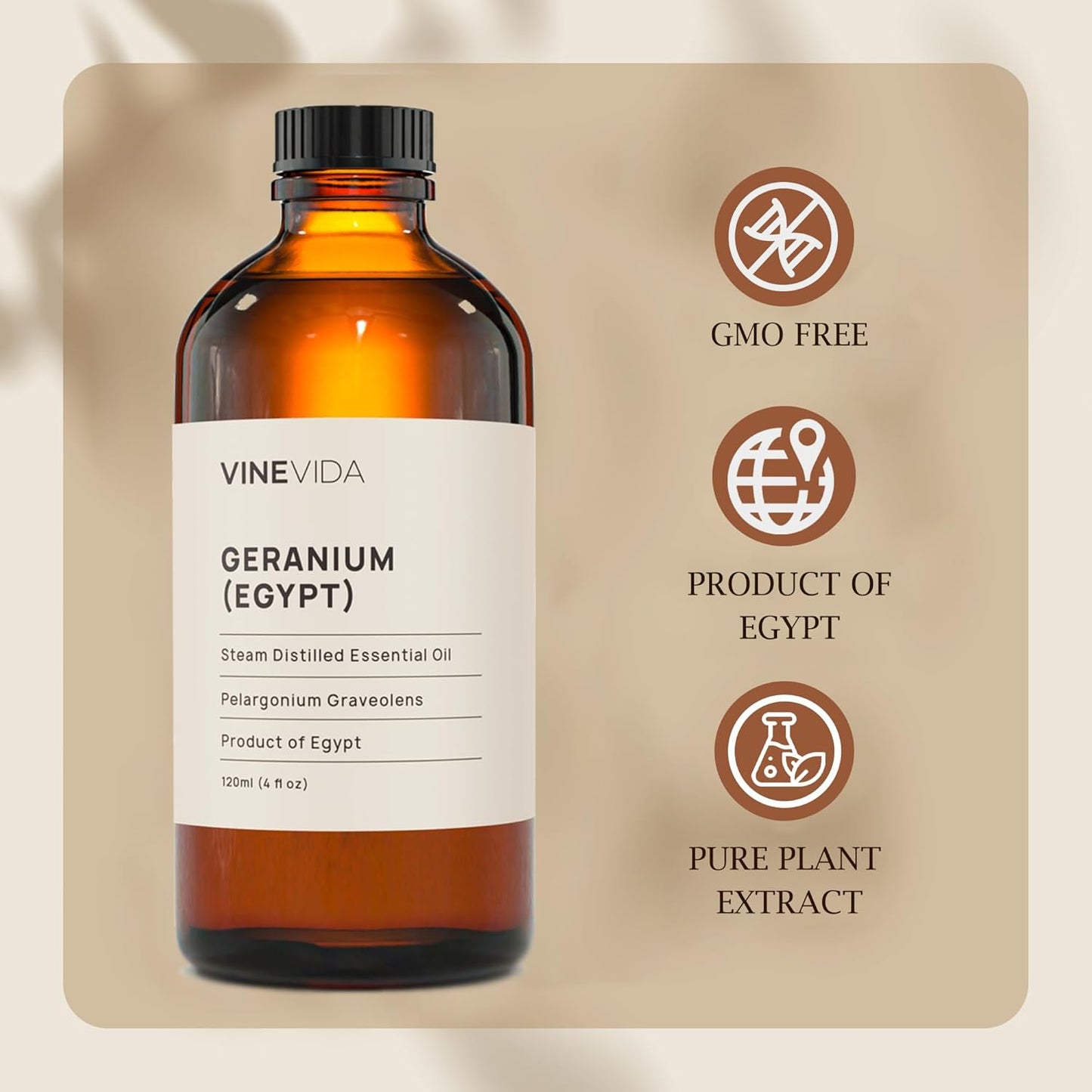 VINEVIDA Geranium Essential Oil 4 oz - Undiluted, DIY Candle Scents & Bulk for Soap Making