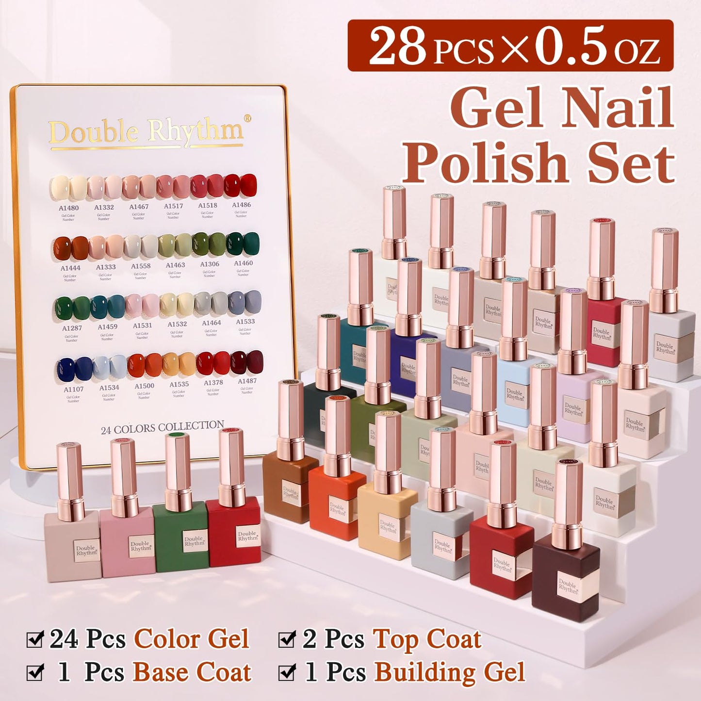Double Rhythm 28Pcs 0.5Oz Gel Nail Polish Set Same Color Same Bottle Soak Off Gel Polish Kit Nail Art Manicure Salon DIY at Home for Women (Burgundy Green Collection-T24-1)