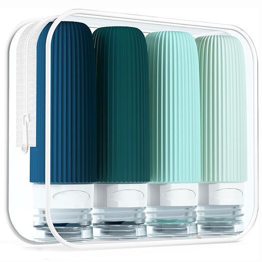 Travel Bottles for Toiletries, Tsa Approved 3oz Portable Travel Bottles, BPA Free Leak Proof Squeezable Silicone Travel Size Containers, Travel Accessories with Clear Toiletry Bag (4 Pack)