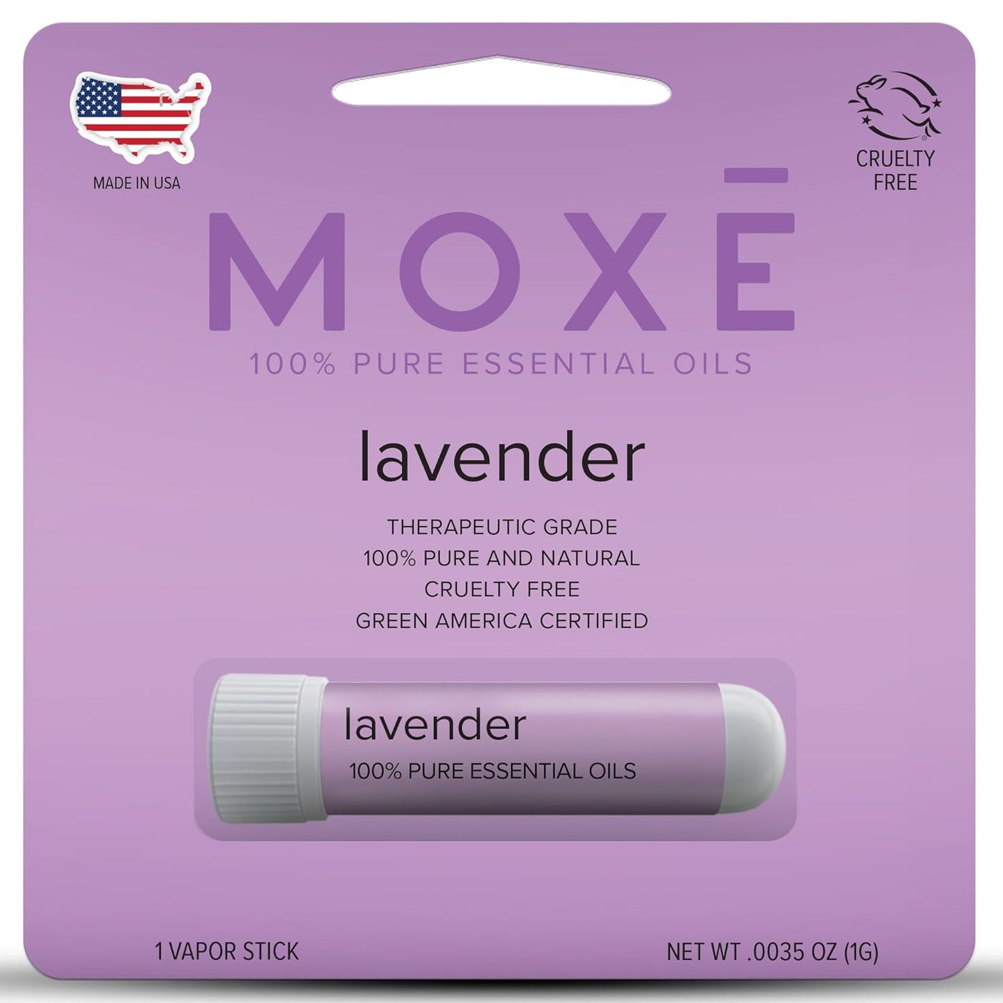 MOXE Lavender Essential Oil Nasal Inhaler, Therapeutic No-Mess Aromatherapy, Relaxation, Naturally Calming, Before Sleep Routine, Uplifts Mood, Pure and Undiluted, Made in USA (1 Pack)