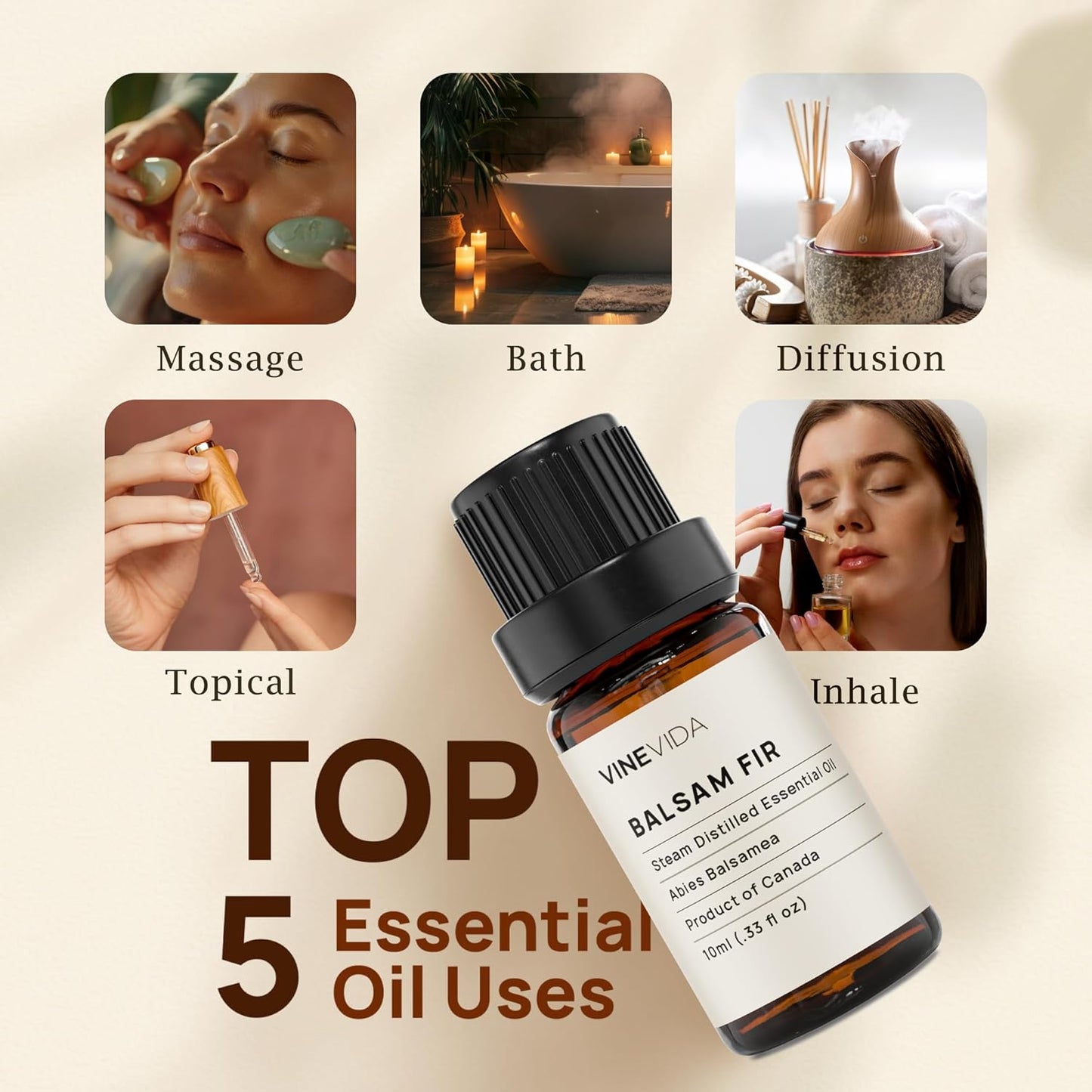 VINEVIDA Balsam Fir Essential Oil 10 mL - Undiluted Balsam Fir Oil 10 mL - Balsam Fir Candle Oil Scent - DIY Candle Scents for Candlemaking - 10 mL Essential Oil for Soap Making Safe for Skin