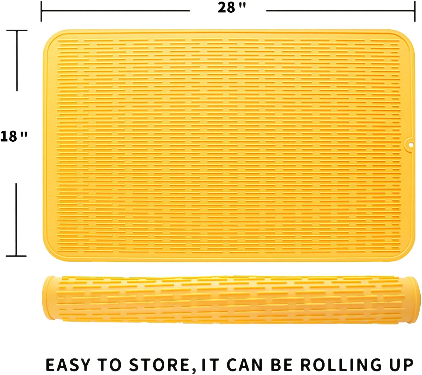 Silicone Dish Drying Mat for Multiple Usage,Easy clean,Eco-friendly,Heat-resistant Silicone Mat for Kitchen Counter or Sink,Refrigerator or Drawer Liner Yellow 3XL 28 inches x 18 inches