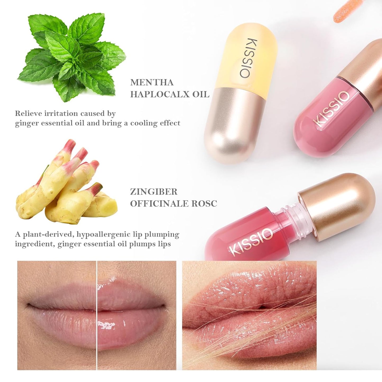 KISSIO Lip Plumper,Color Lip Plumper Gloss,Plant Extracts Plumping Lips Serum,Moisturizing Gloss for Fuller Lips and Hydrated,5.5ml,05 Dogwood