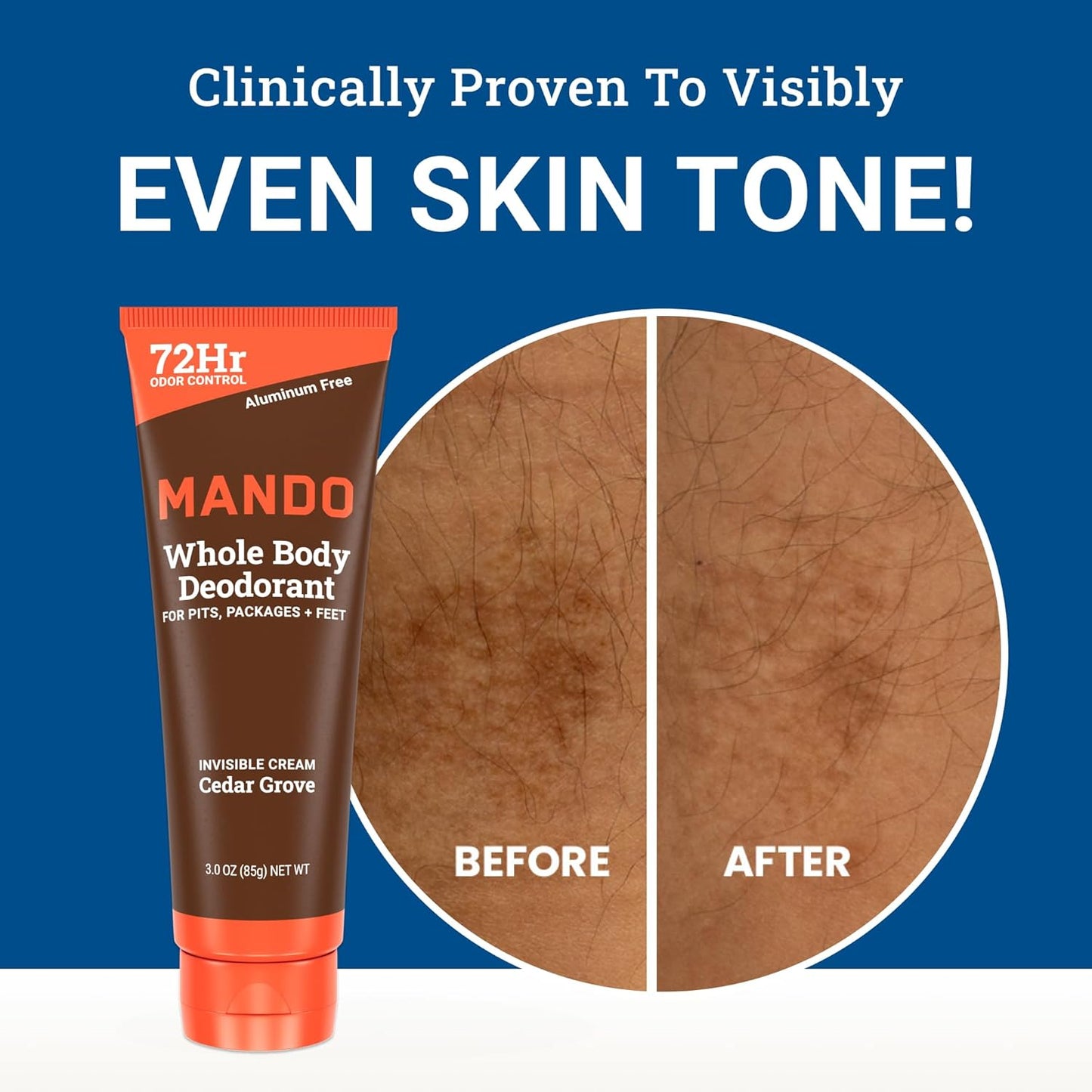 Mando Whole Body Deodorant For Men - Invisible Cream - 72 Hour Odor Control - Aluminum Free, Baking Soda Free, Skin Safe - 3 Ounce Tube (Pack of 2) - Cedar Grove